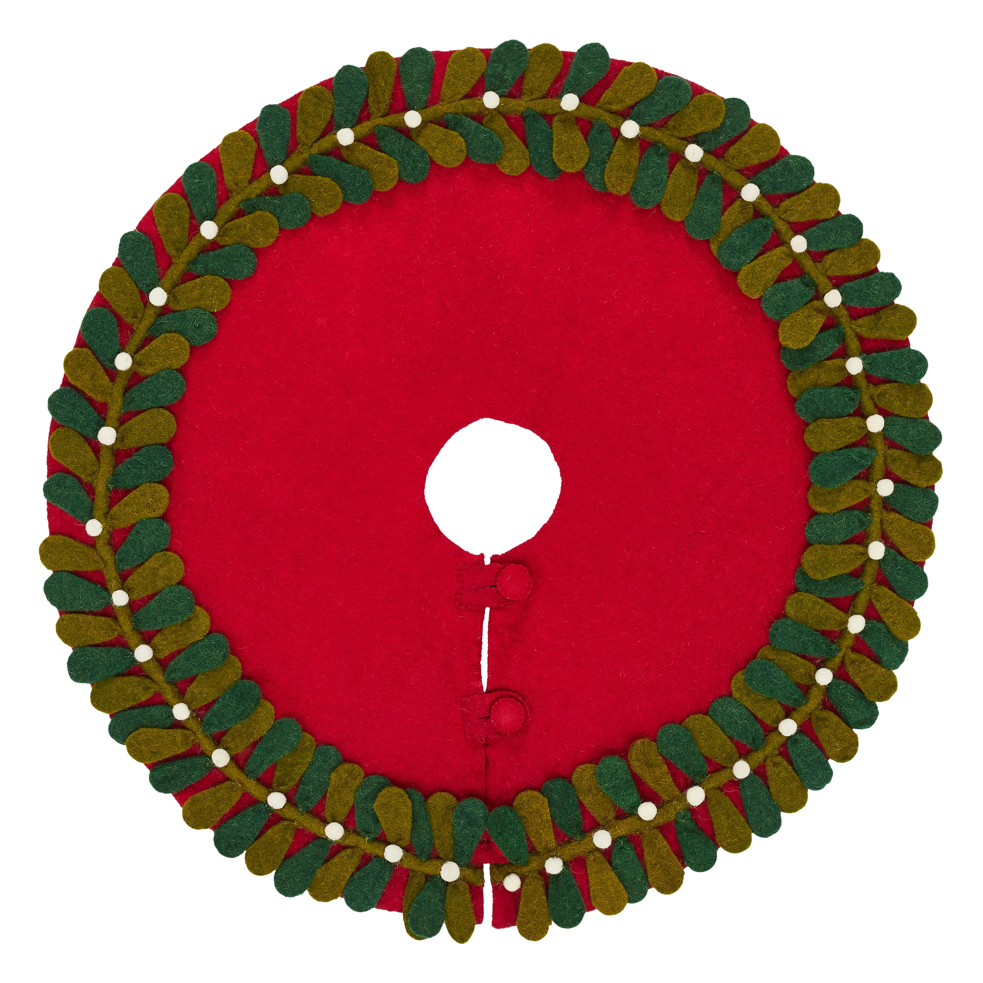 26"  - Mistletoe Border on Red  Mini Tree Skirt"