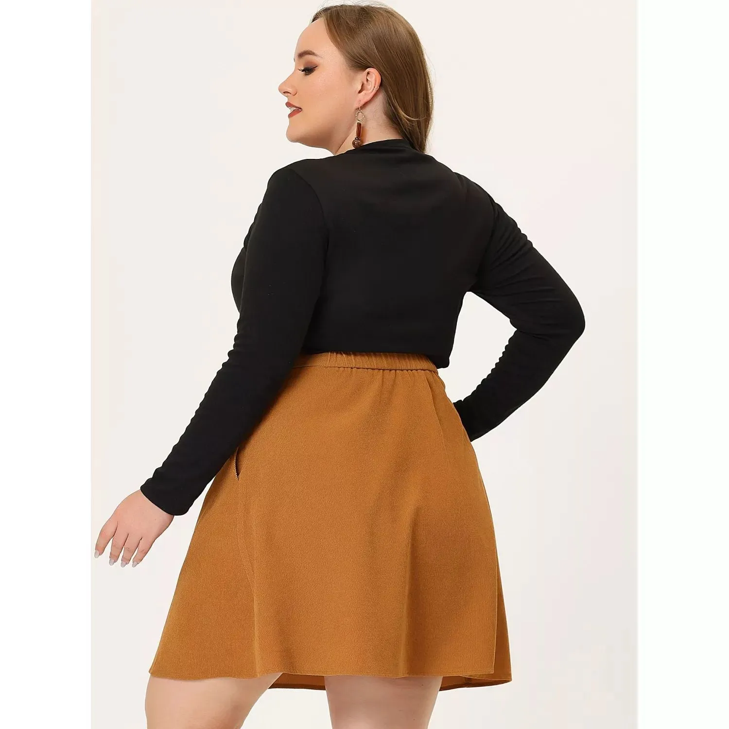 Agnes Orinda Women's Plus Size Corduroy Skirt Button Front Elastic Waist ,  red