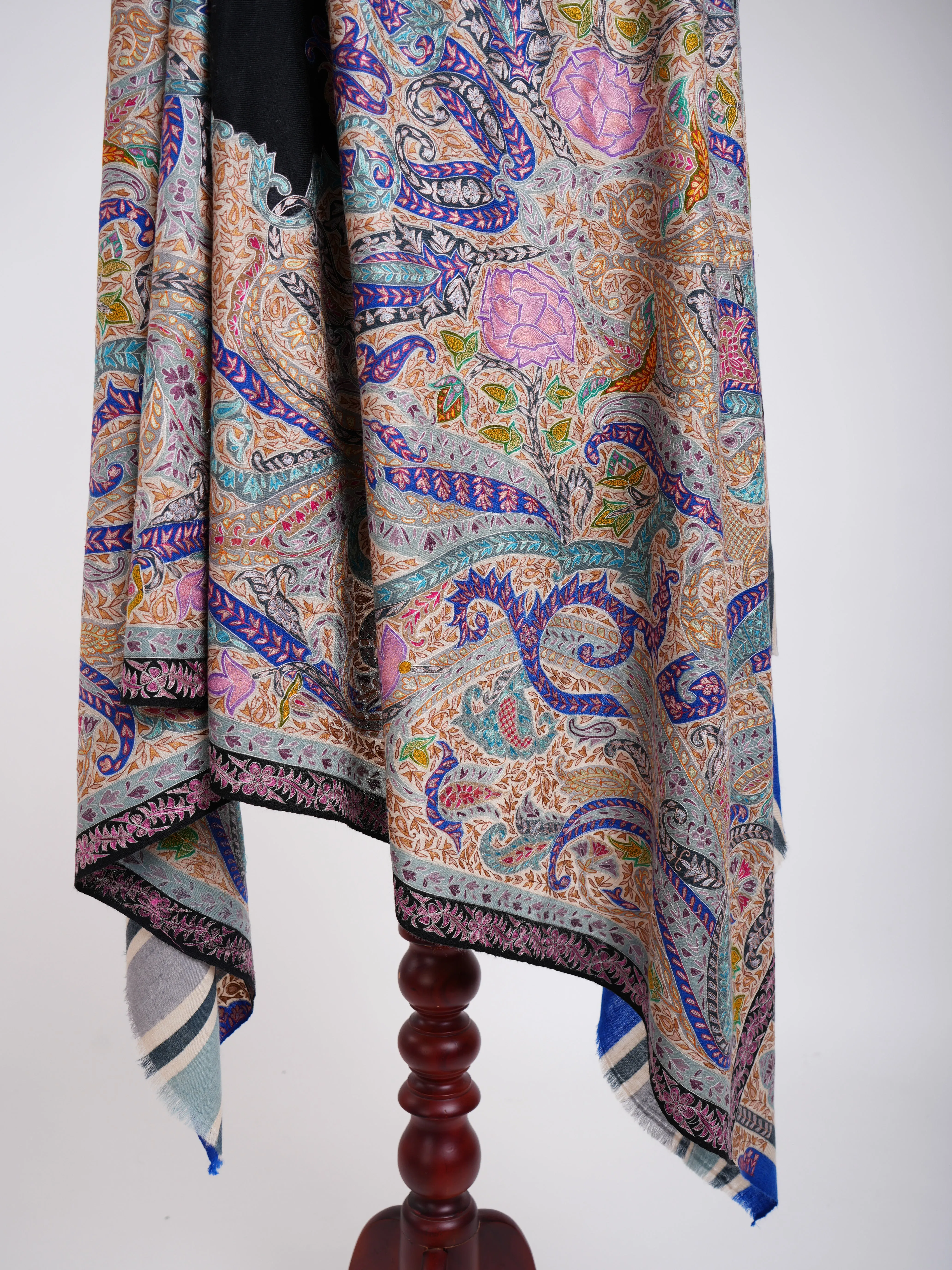 Art Silk Hand Embroidered Kalamkari Pashmina Shawl