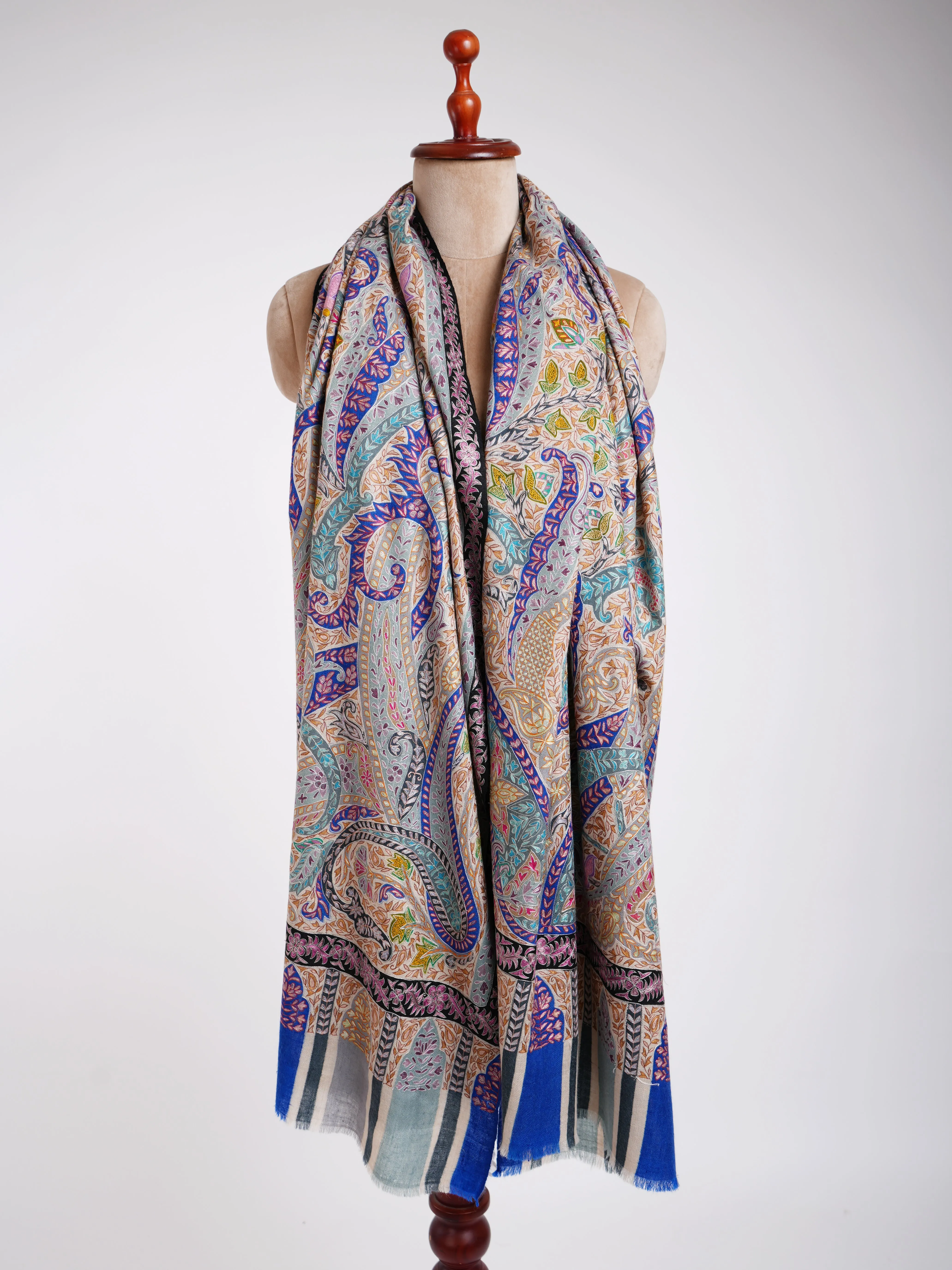 Art Silk Hand Embroidered Kalamkari Pashmina Shawl