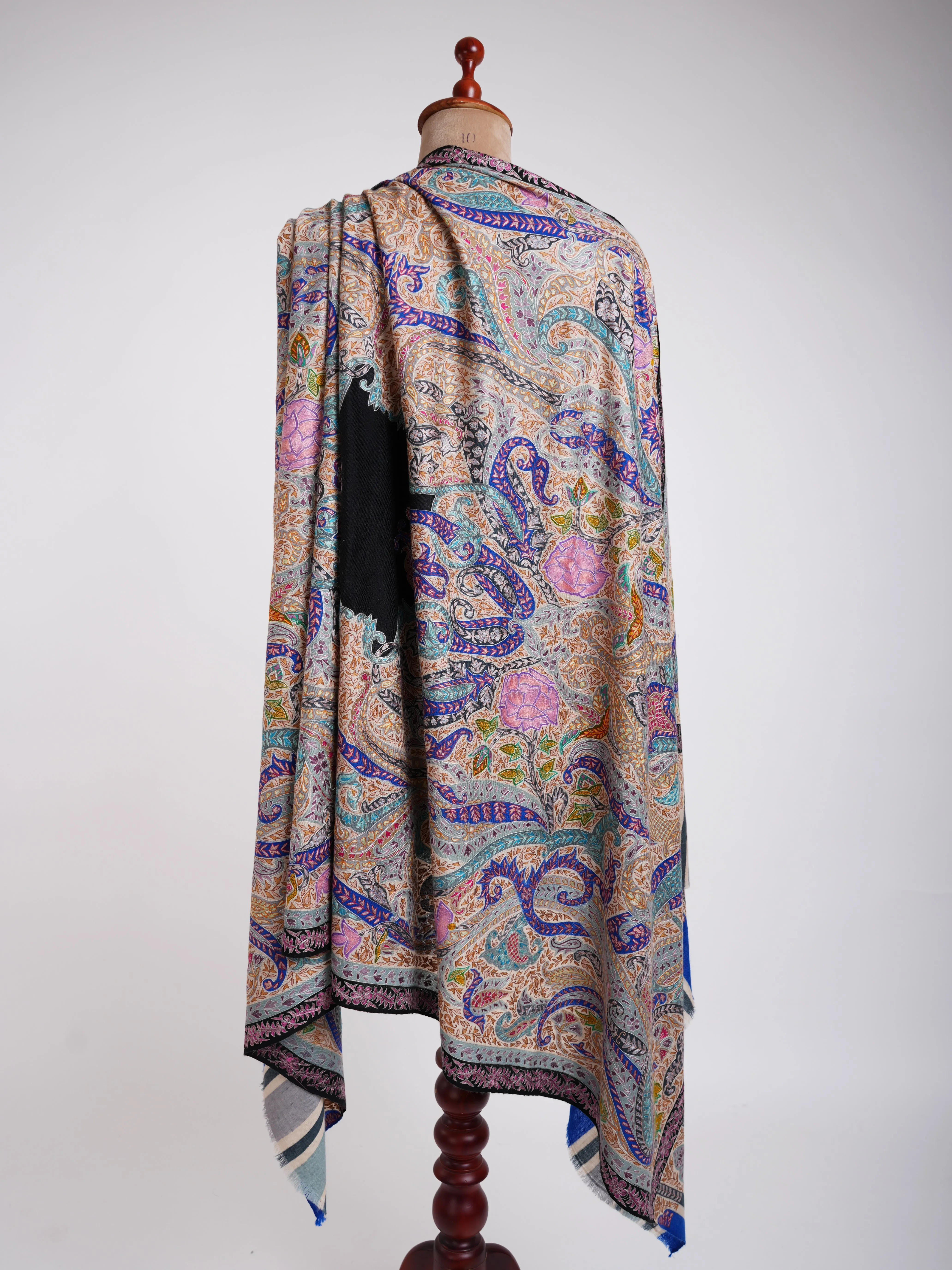 Art Silk Hand Embroidered Kalamkari Pashmina Shawl