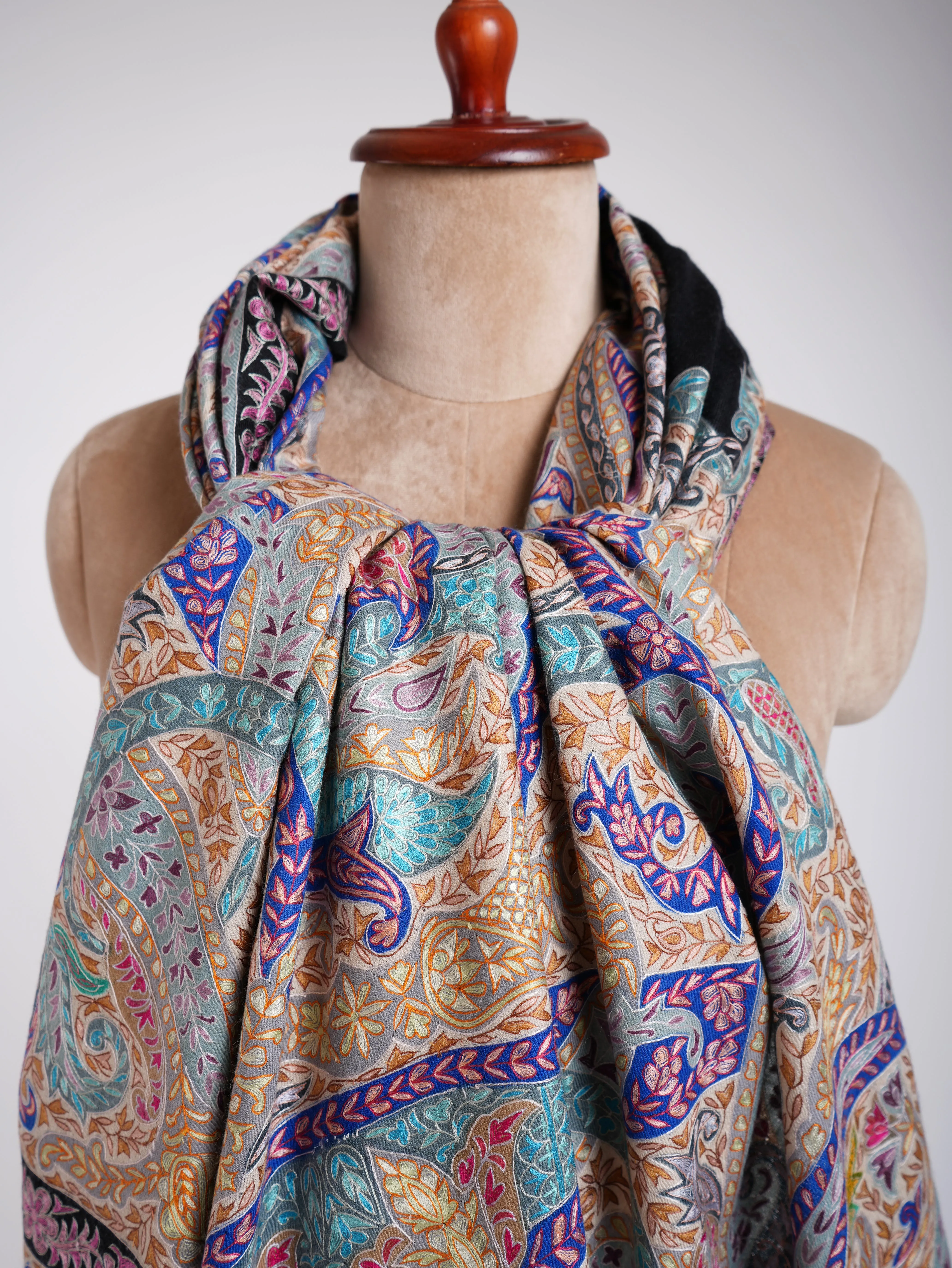 Art Silk Hand Embroidered Kalamkari Pashmina Shawl