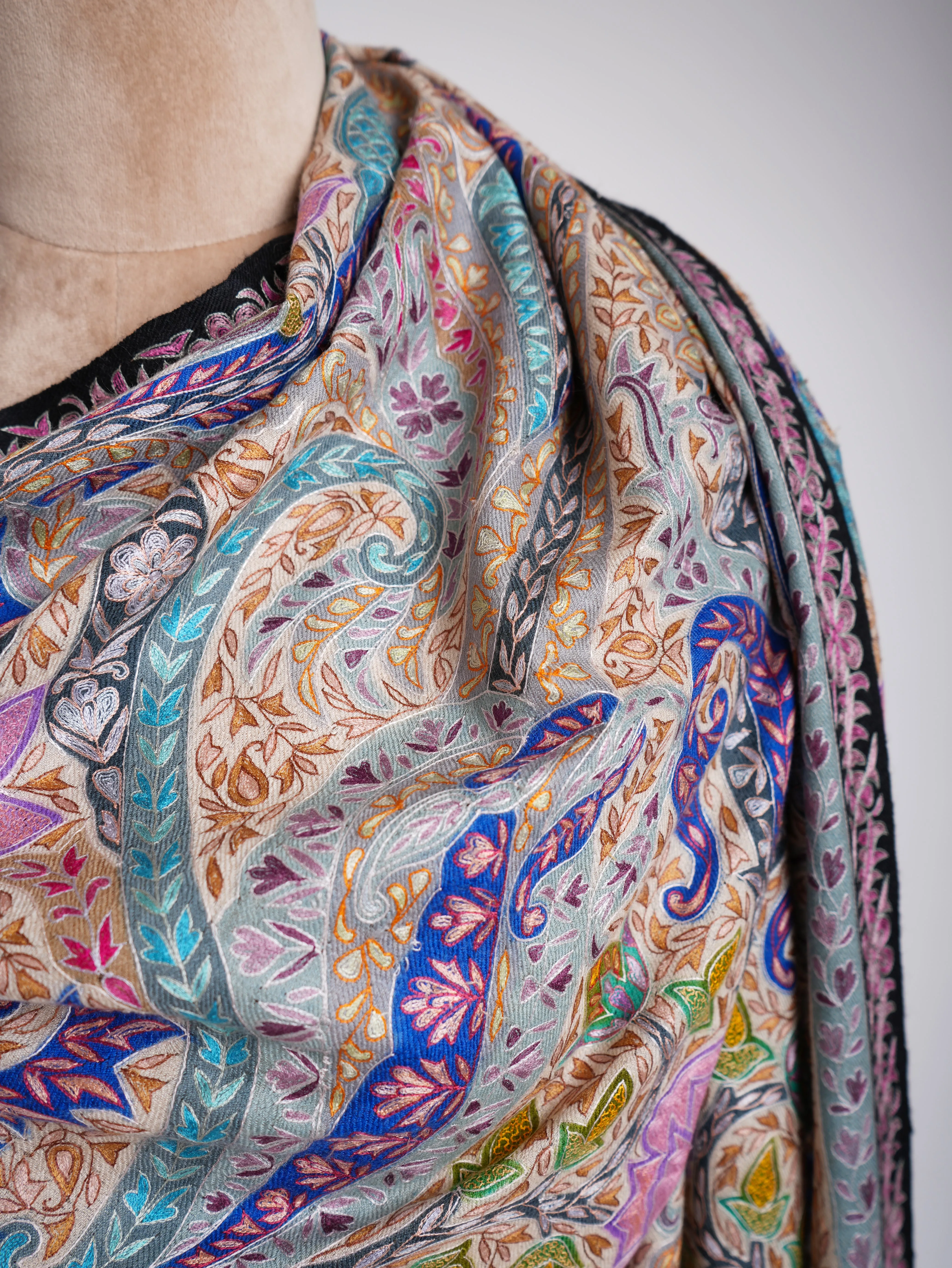 Art Silk Hand Embroidered Kalamkari Pashmina Shawl
