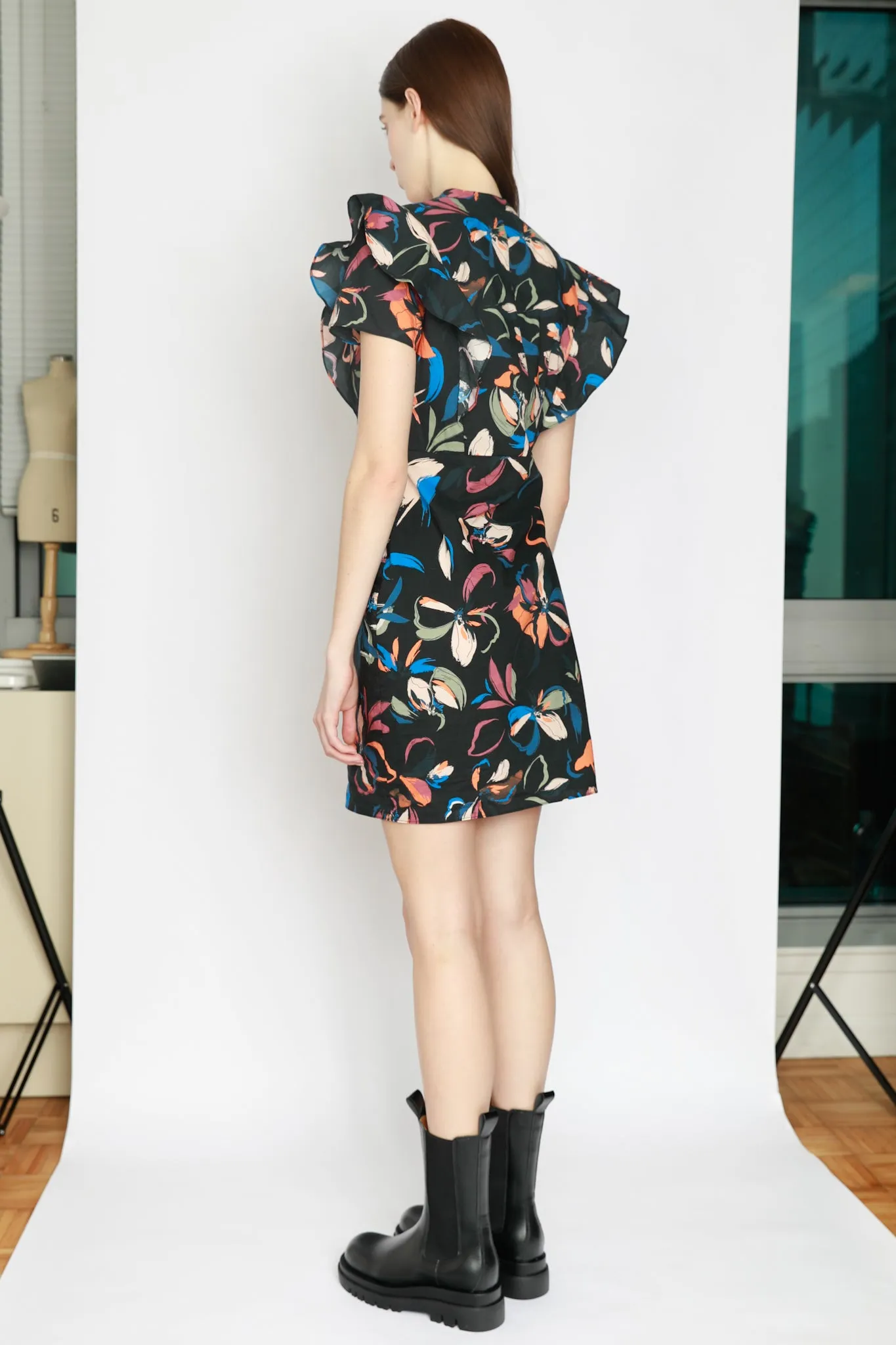 Black Floral Printed Mini Dress