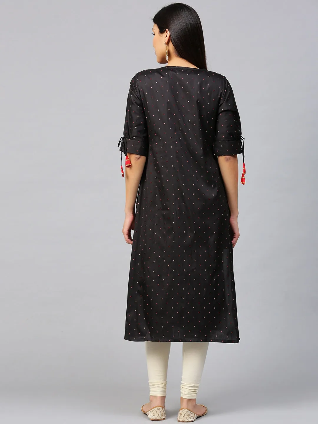 Black Self Design A-Line Kurta