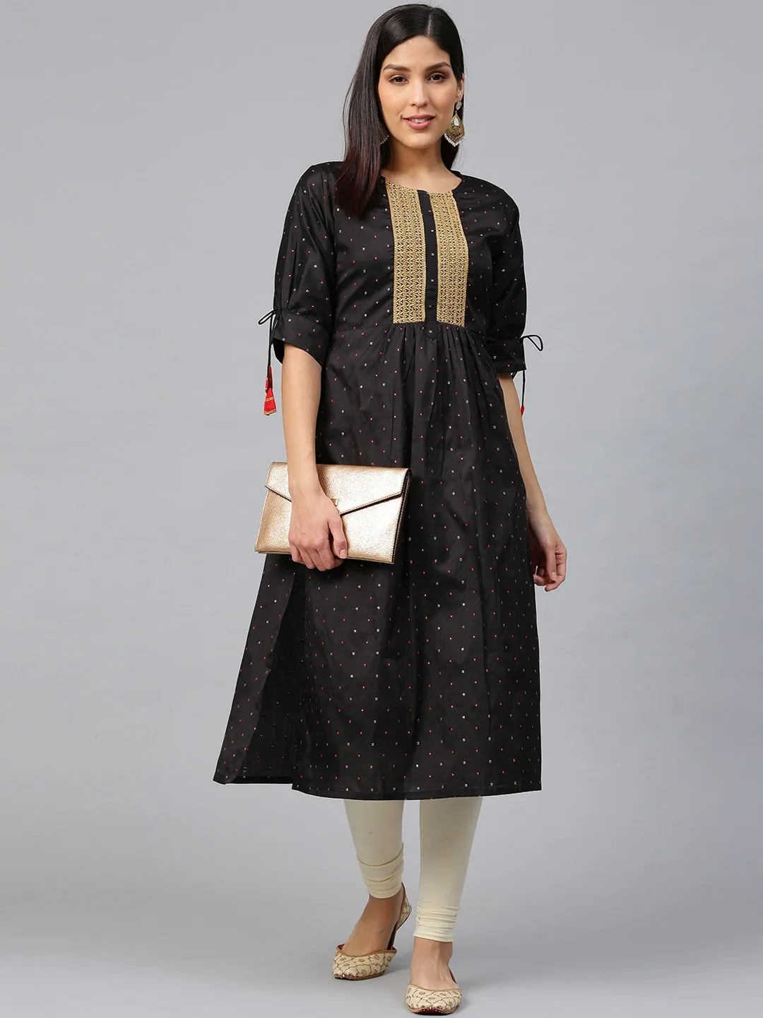 Black Self Design A-Line Kurta