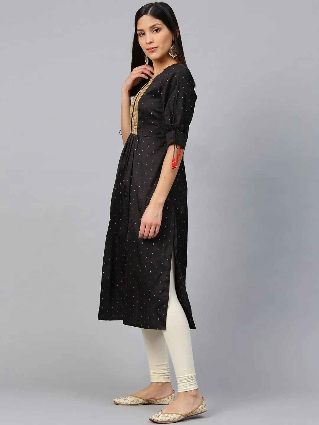 Black Self Design A-Line Kurta