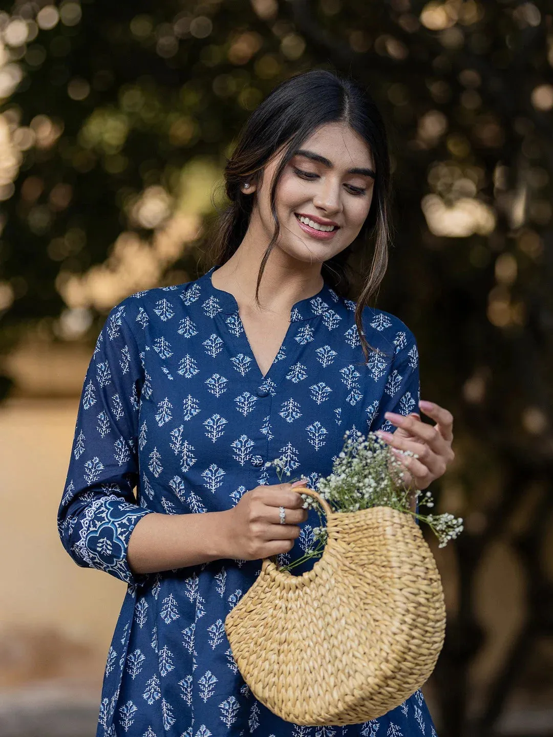 Blue Floral Print Cotton Co-Ord Set