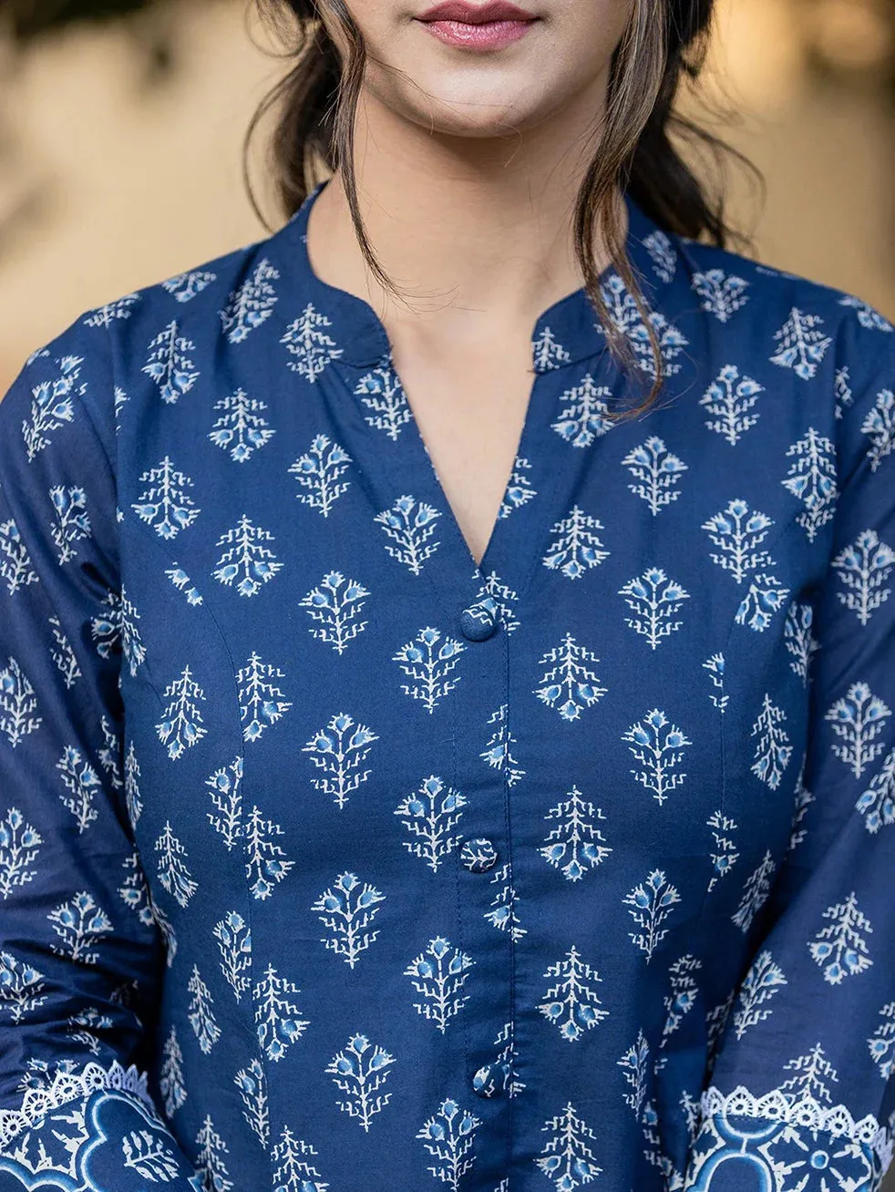 Blue Floral Print Cotton Co-Ord Set