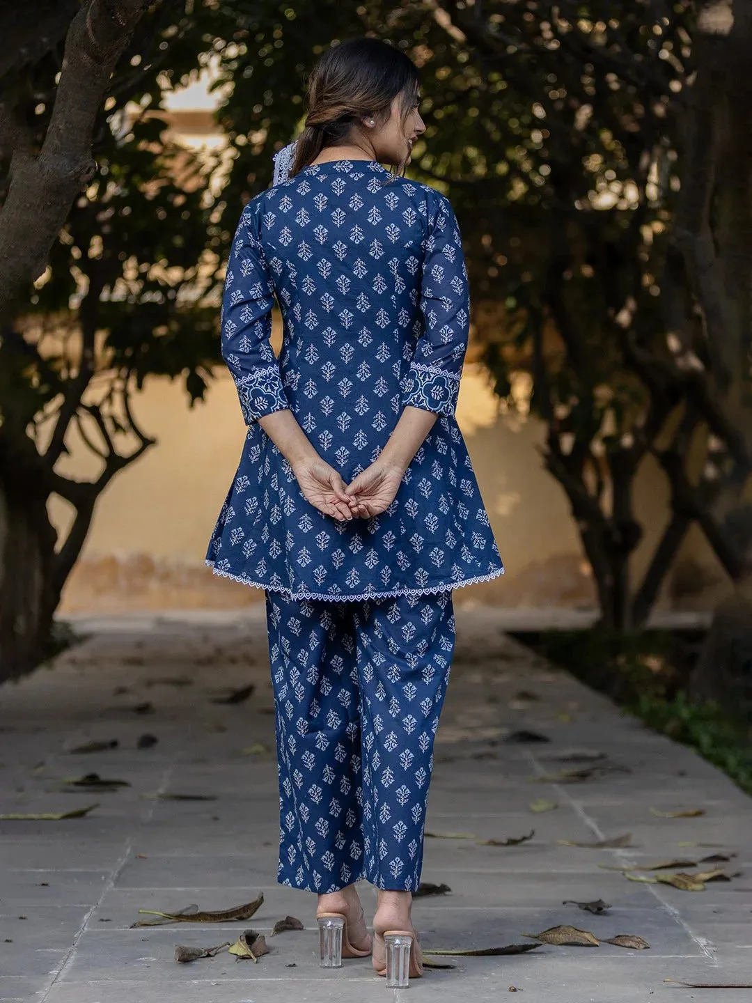 Blue Floral Print Cotton Co-Ord Set