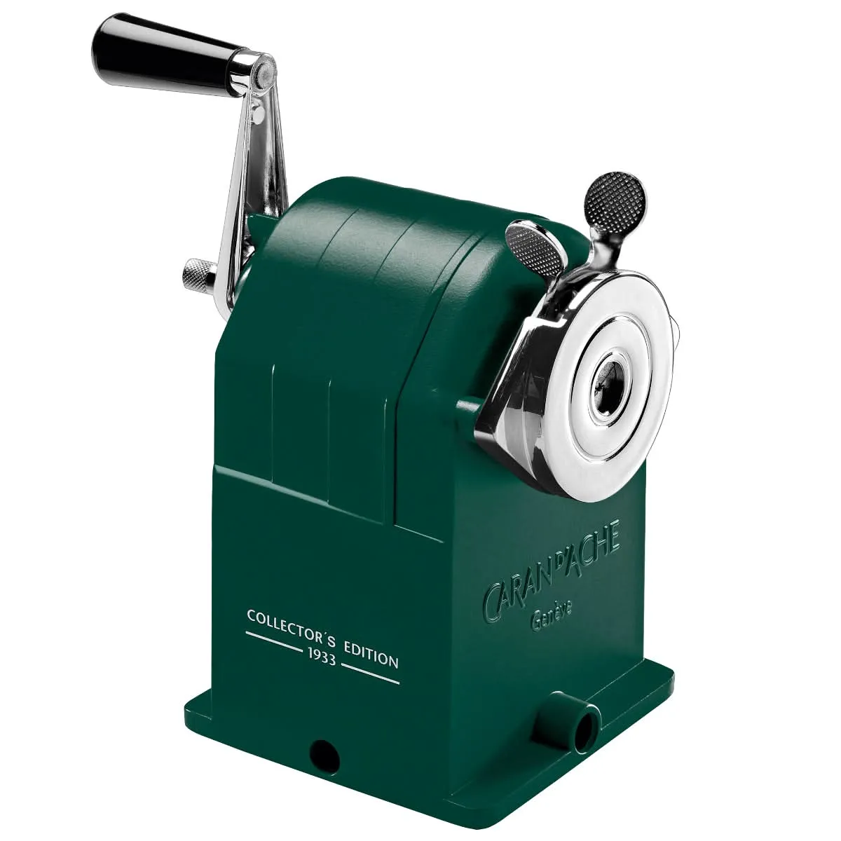 Limited Edition Dark Green CARAN dACHE Metal Rotary Pencil Sharpener with Wonder Forest Design