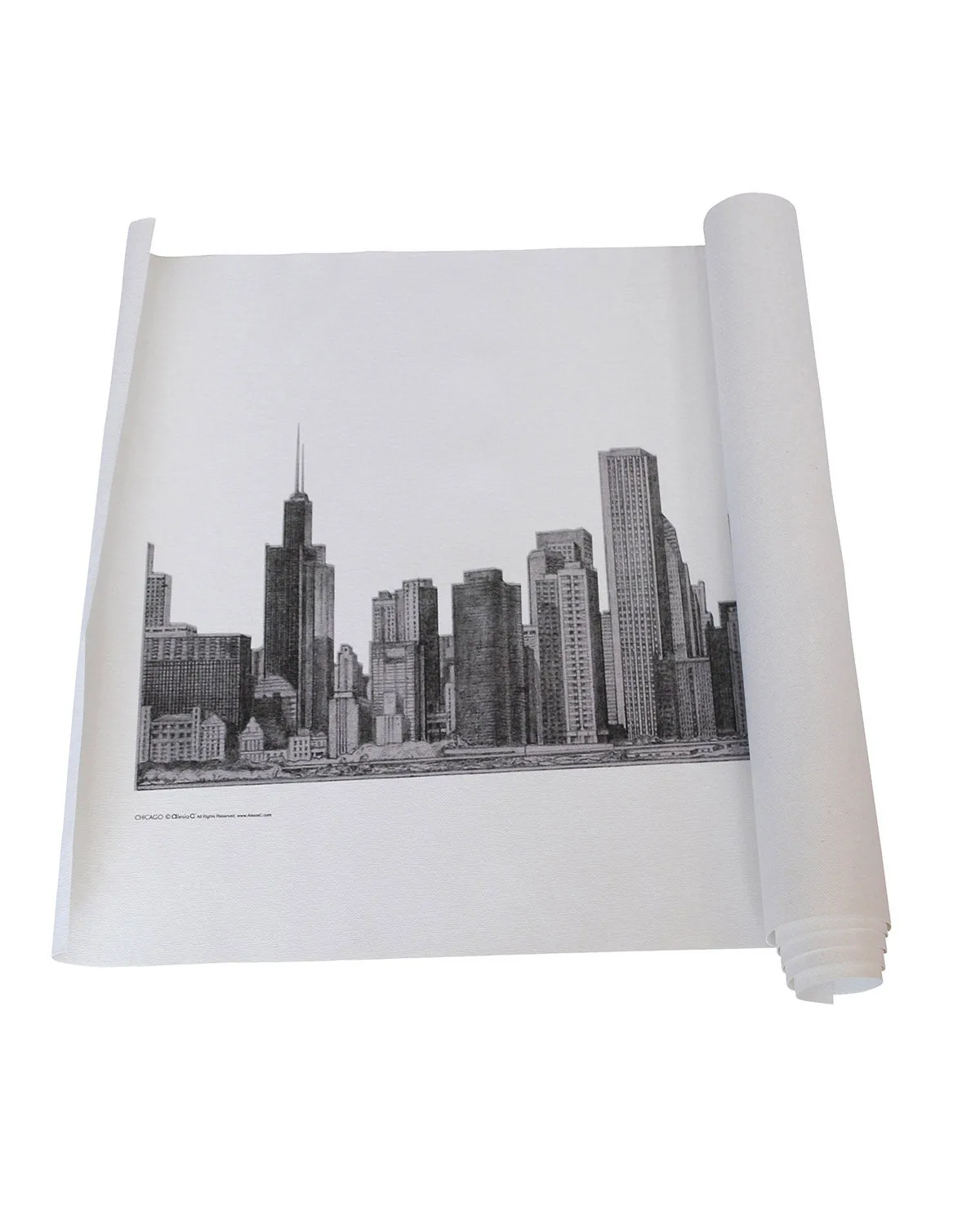 CHICAGO Skyline Canvas Pencil Illustration Giclee Print Rolled