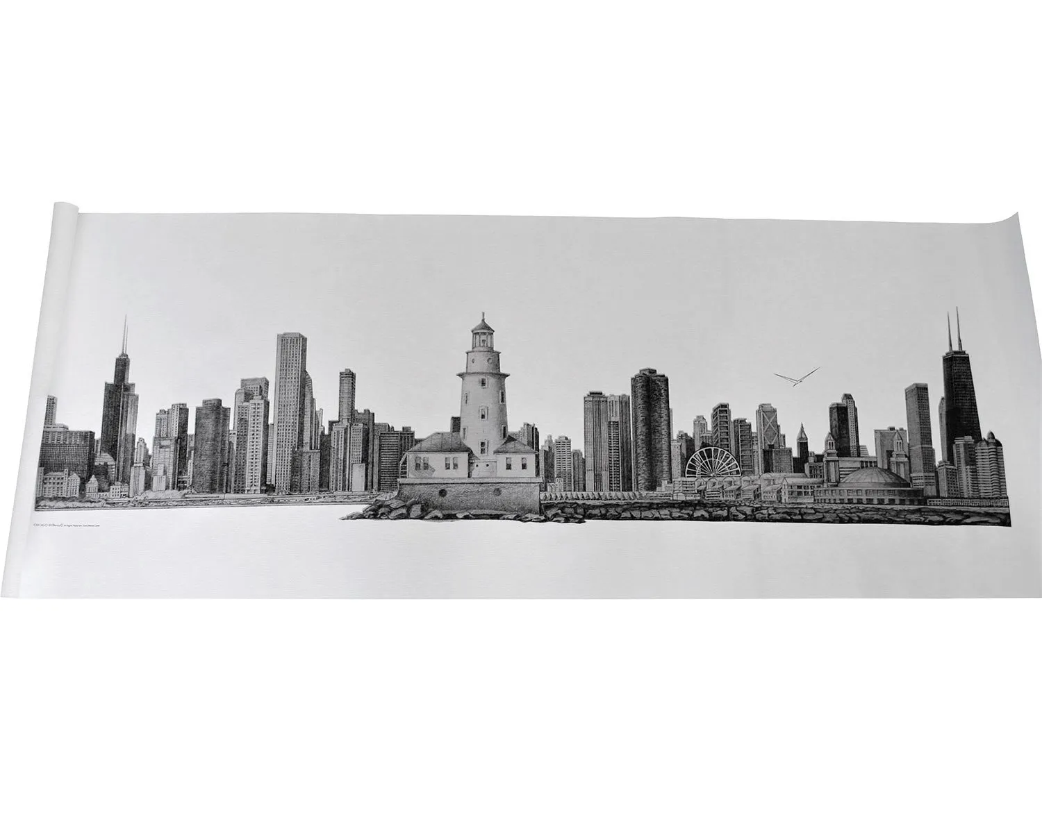 CHICAGO Skyline Canvas Pencil Illustration Giclee Print Rolled