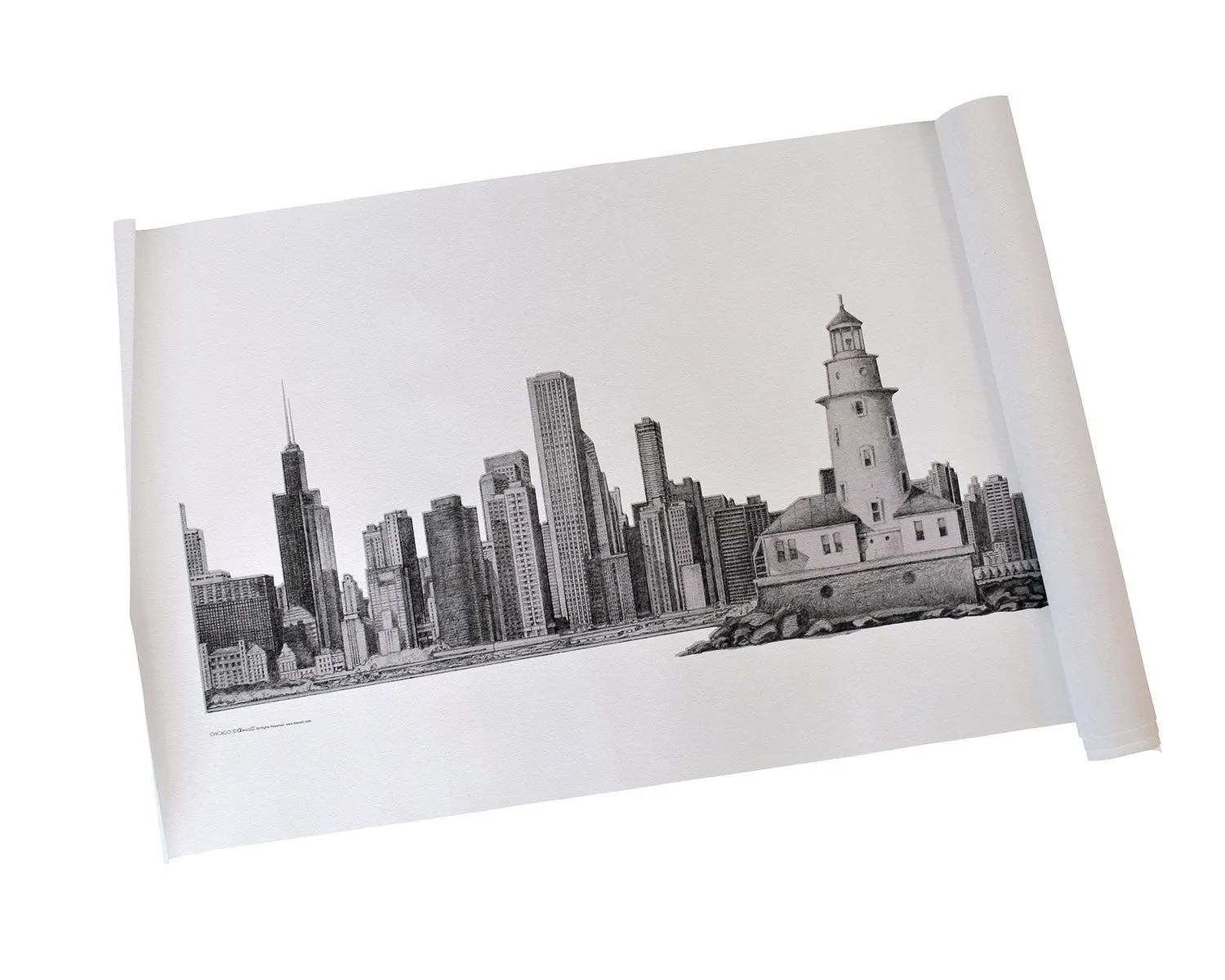 CHICAGO Skyline Canvas Pencil Illustration Giclee Print Rolled
