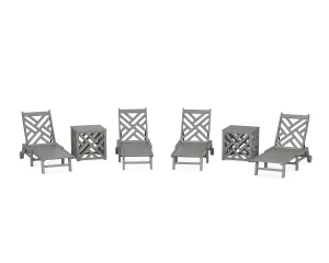 Chippendale 6-Piece Chaise Set with Wheels and Umbrella Stand Accent Table