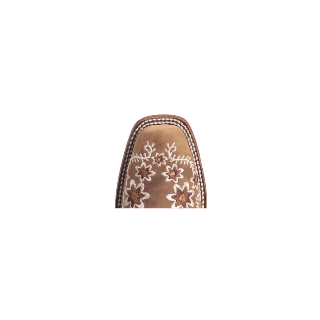 Corral Boots Women's Circle G Tan Floral Embroidery Square Toe Boots