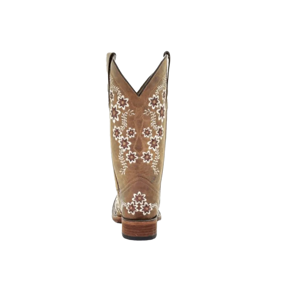 Corral Boots Women's Circle G Tan Floral Embroidery Square Toe Boots