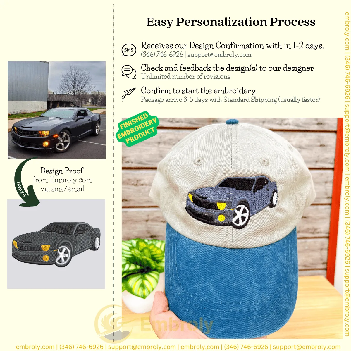 Custom Embroidered Car Hat with Same Design