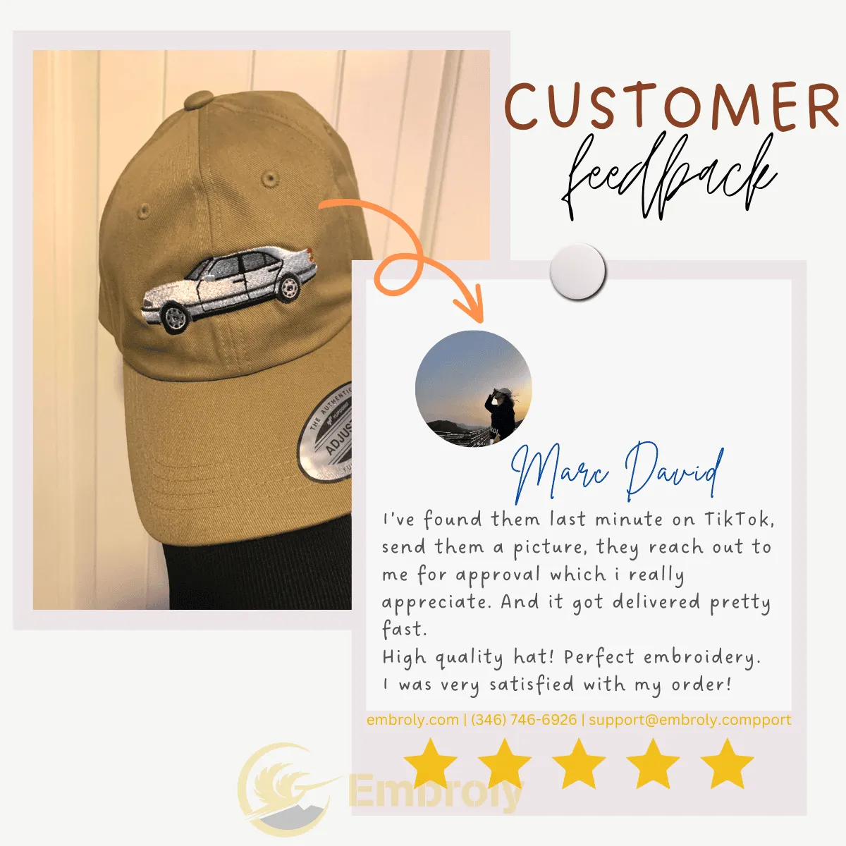 Custom Embroidered Car Hat with Same Design