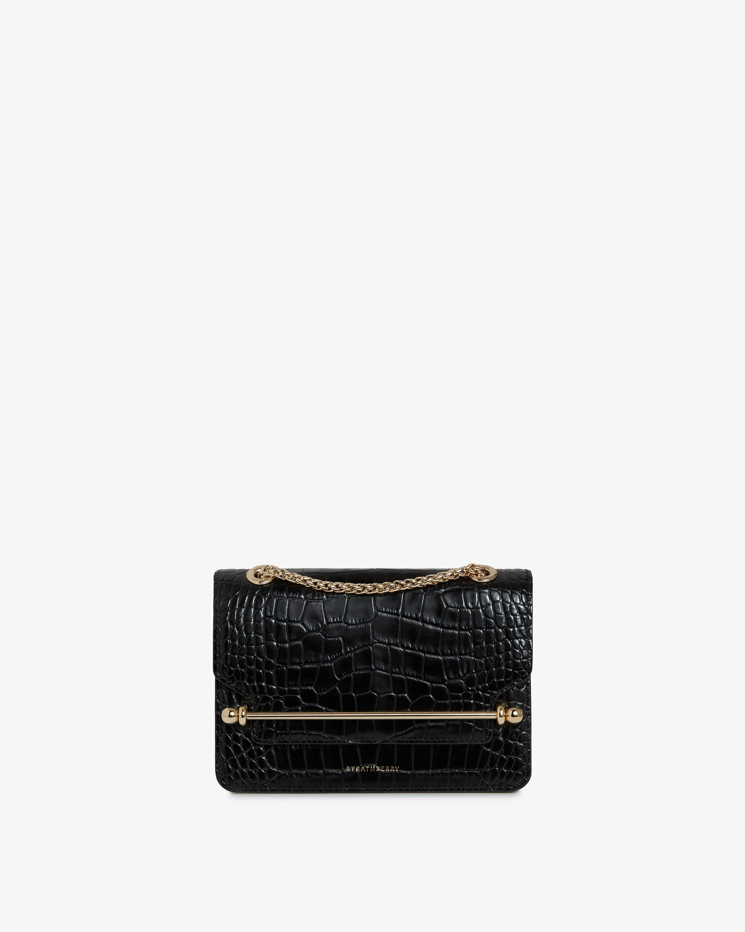 East/West Mini - Croc-Embossed Leather Black