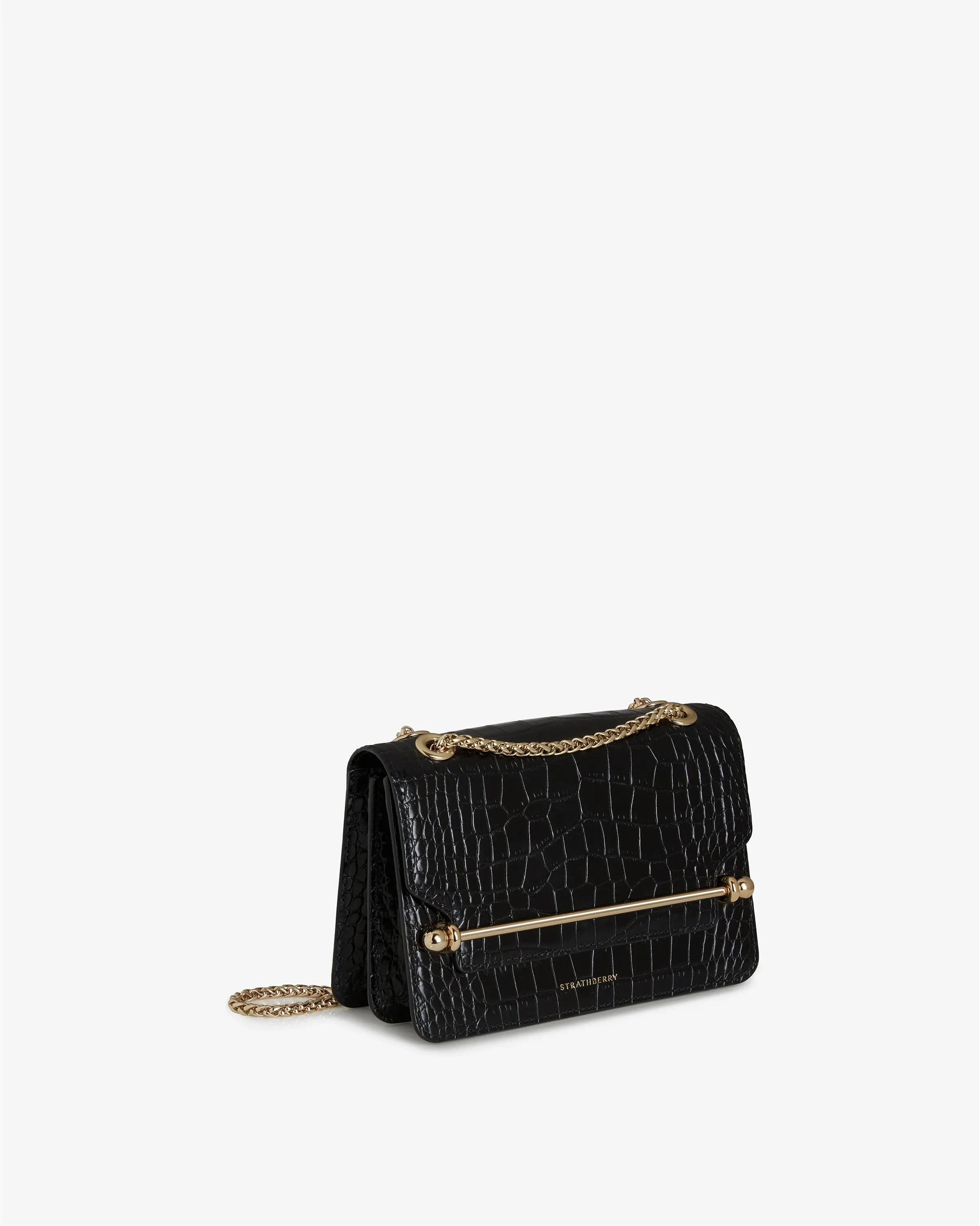 East/West Mini - Croc-Embossed Leather Black