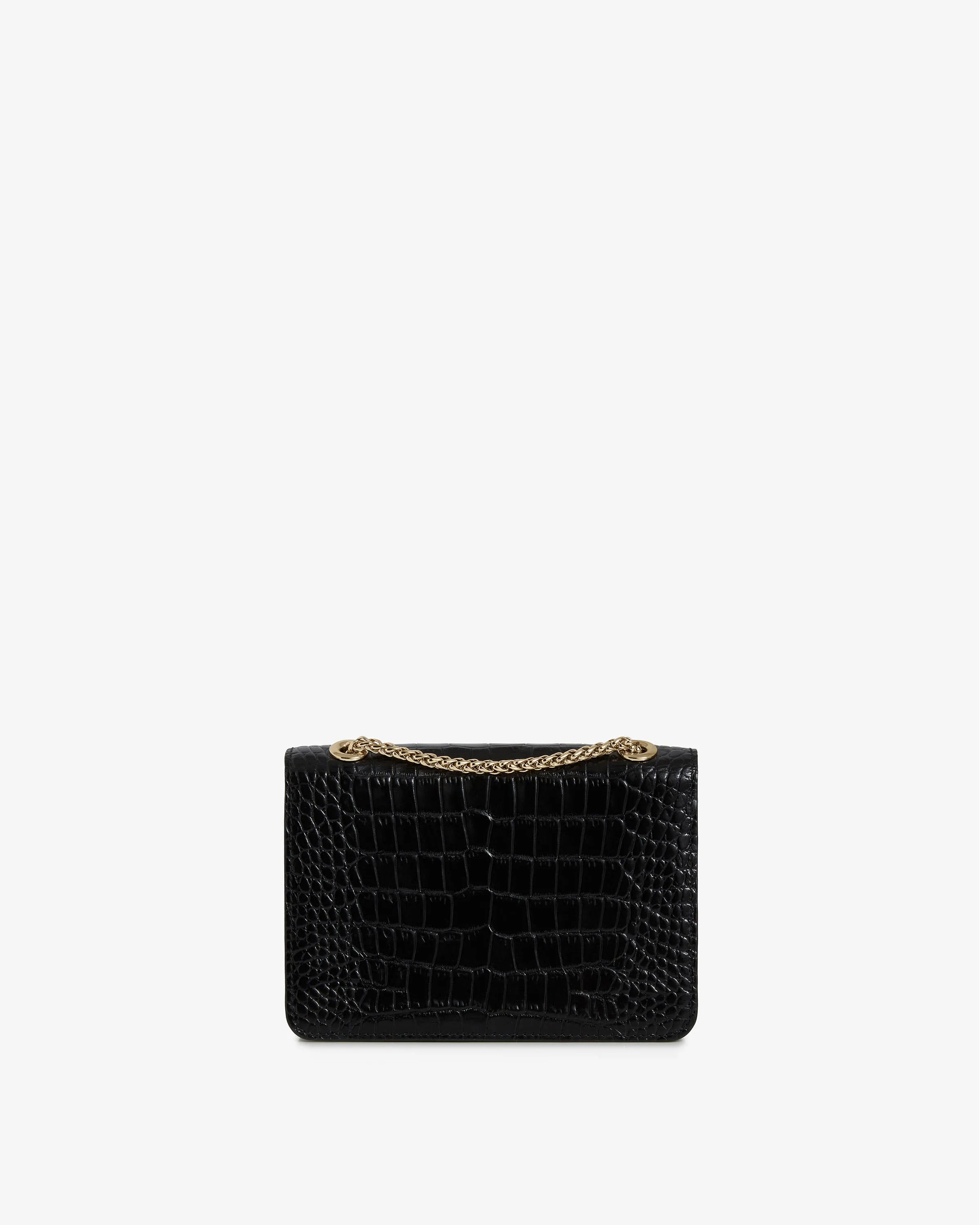 East/West Mini - Croc-Embossed Leather Black