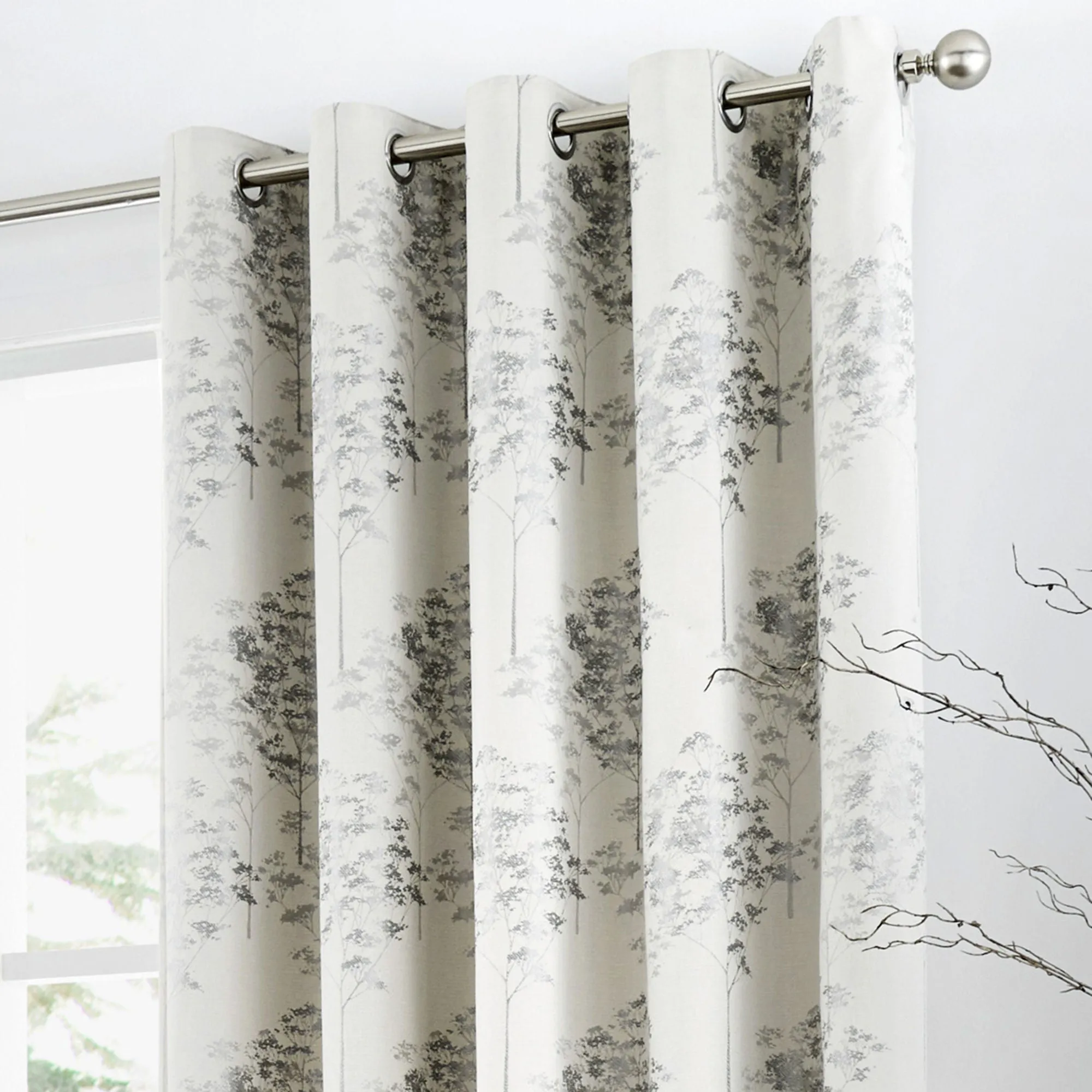 Elmwood Pair of Eyelet Curtains by Curtina in Silver