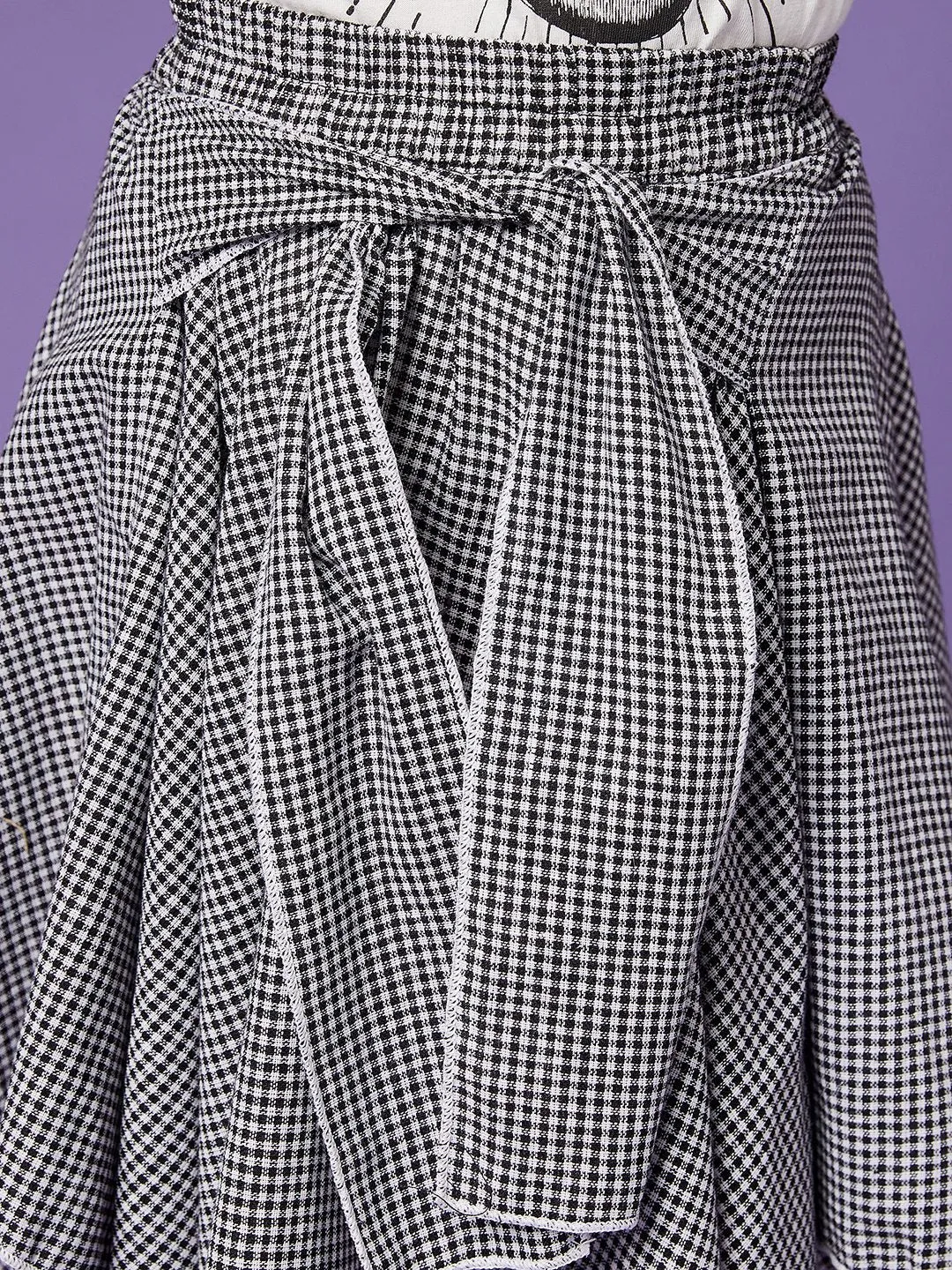 Girls Pure Cotton Top With Checked Skirt
