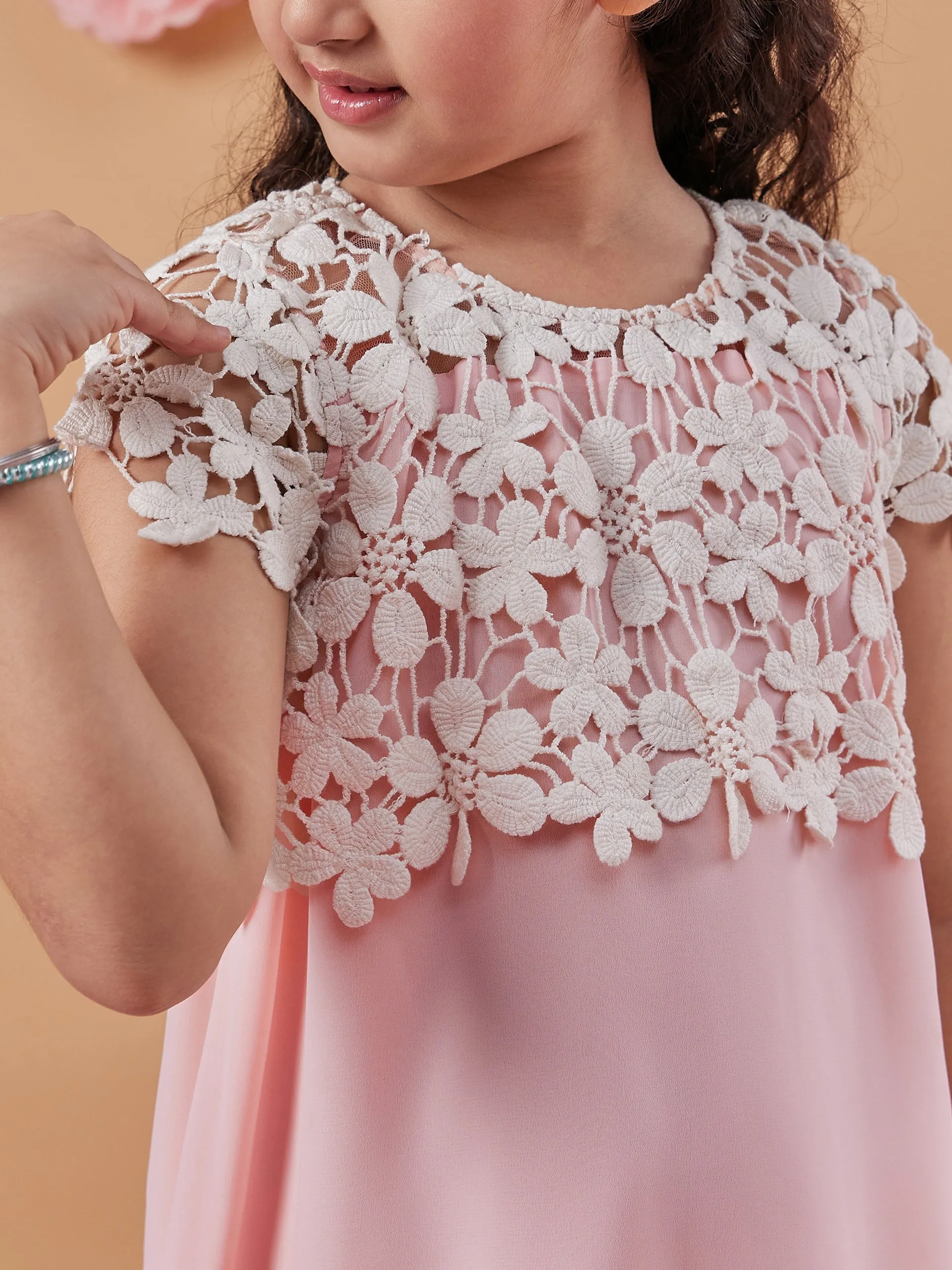 Girls Self Design Georgette A-Line Dress