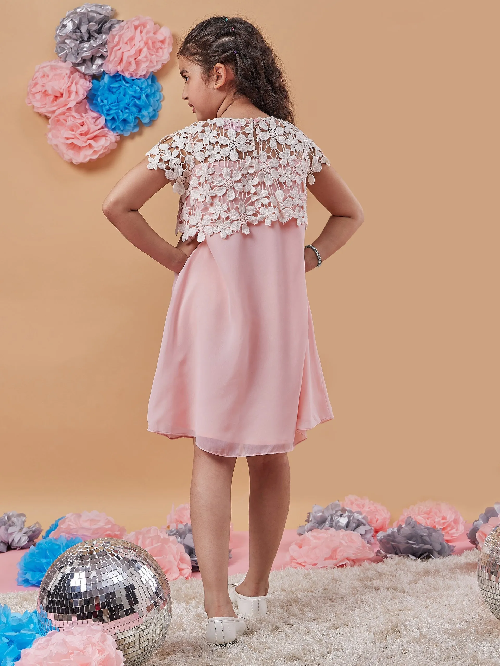 Girls Self Design Georgette A-Line Dress