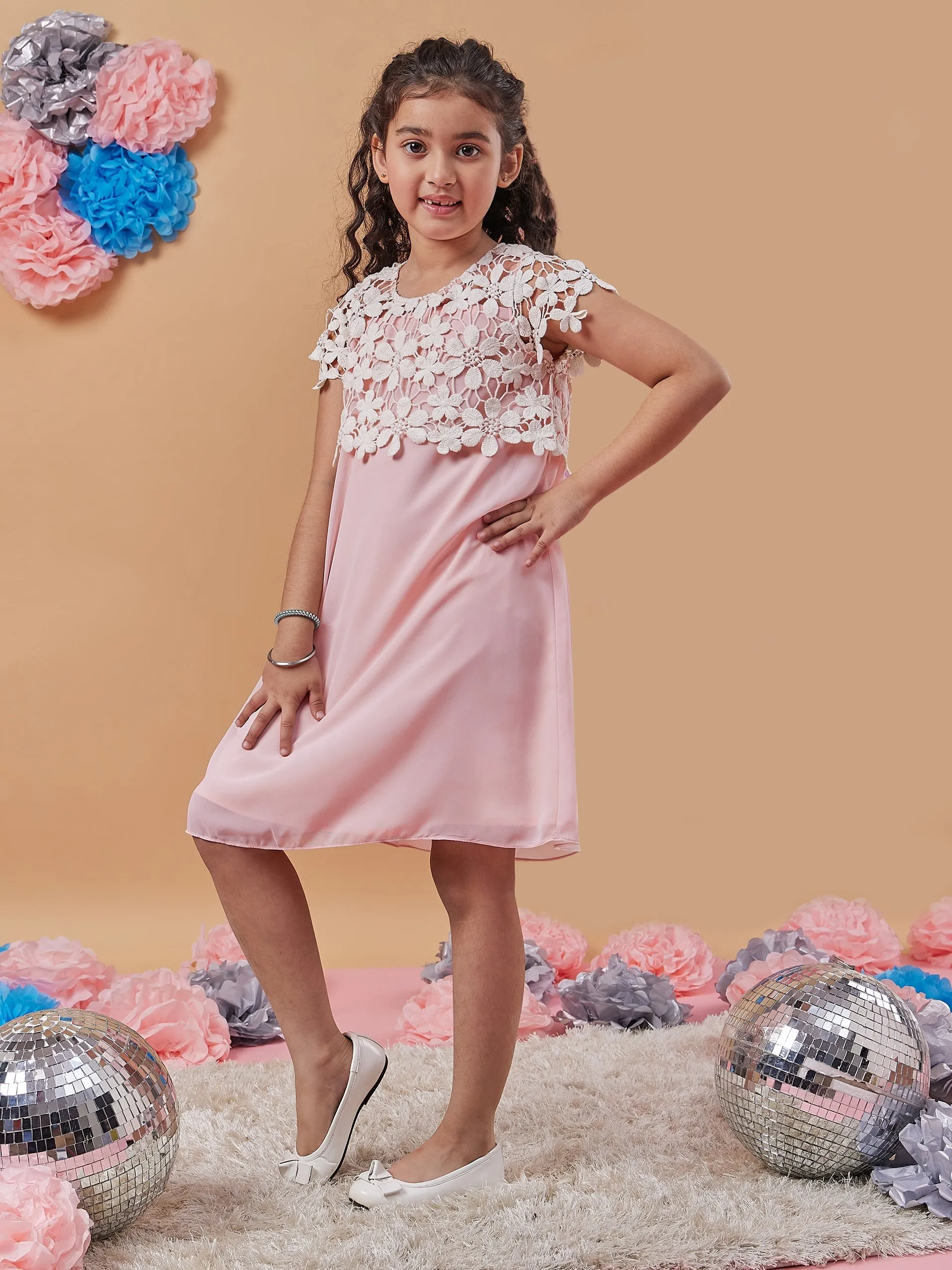 Girls Self Design Georgette A-Line Dress