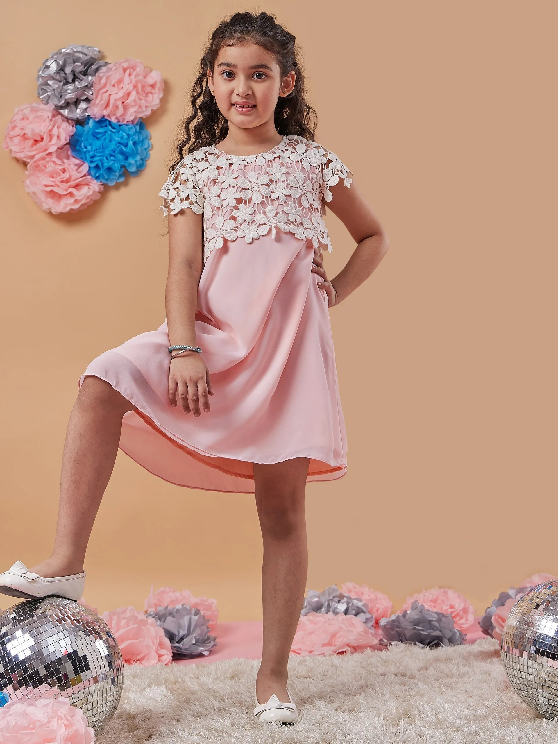 Girls Self Design Georgette A-Line Dress
