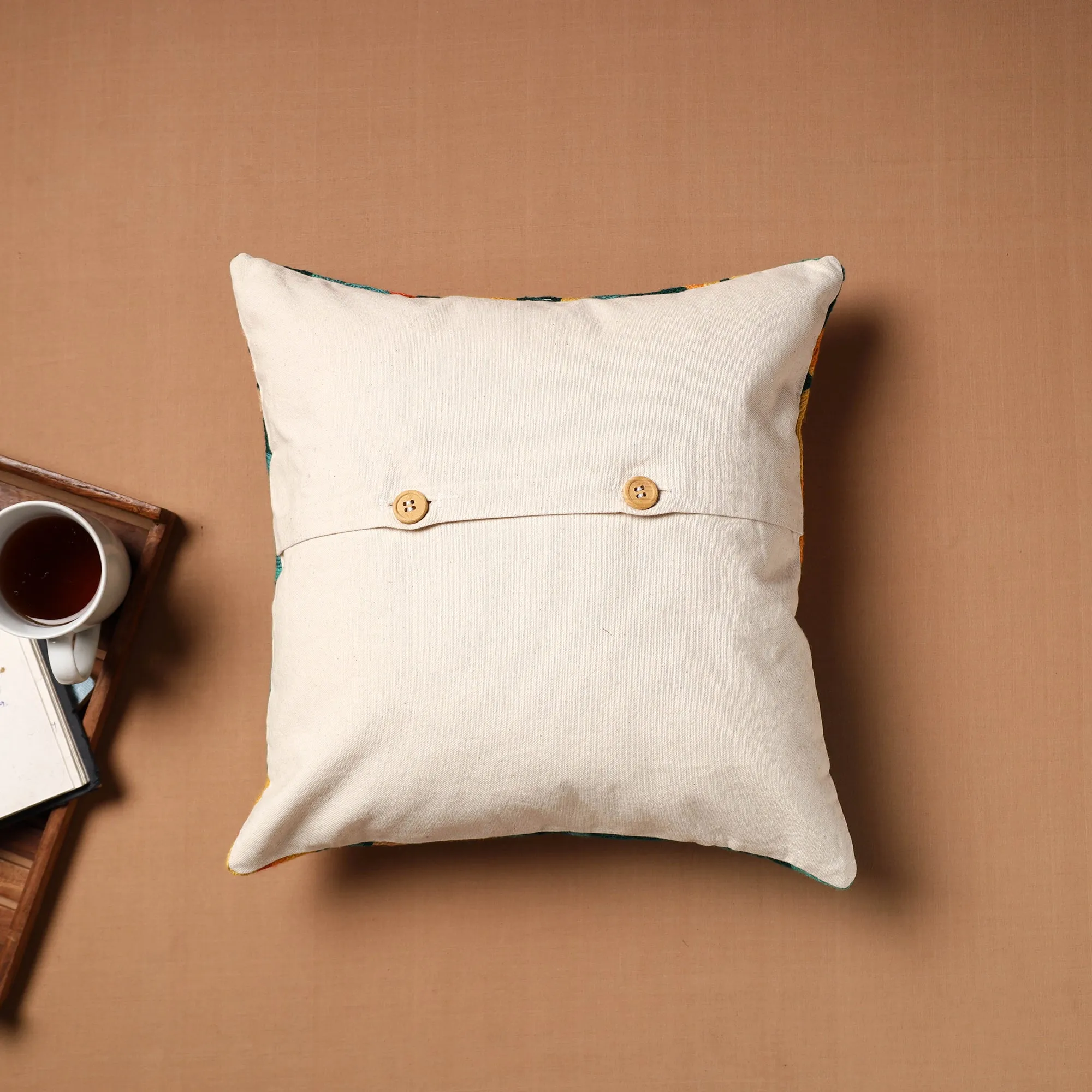 Green - Crewel Hand Embroidered Cushion Cover 17
