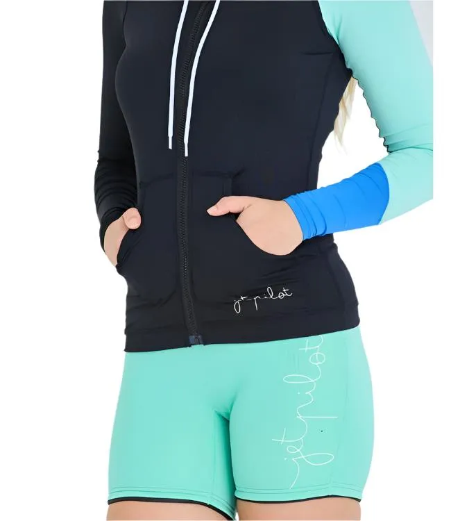 Jetpilot Pacer Womens Hooded Rashie (2025) - Black