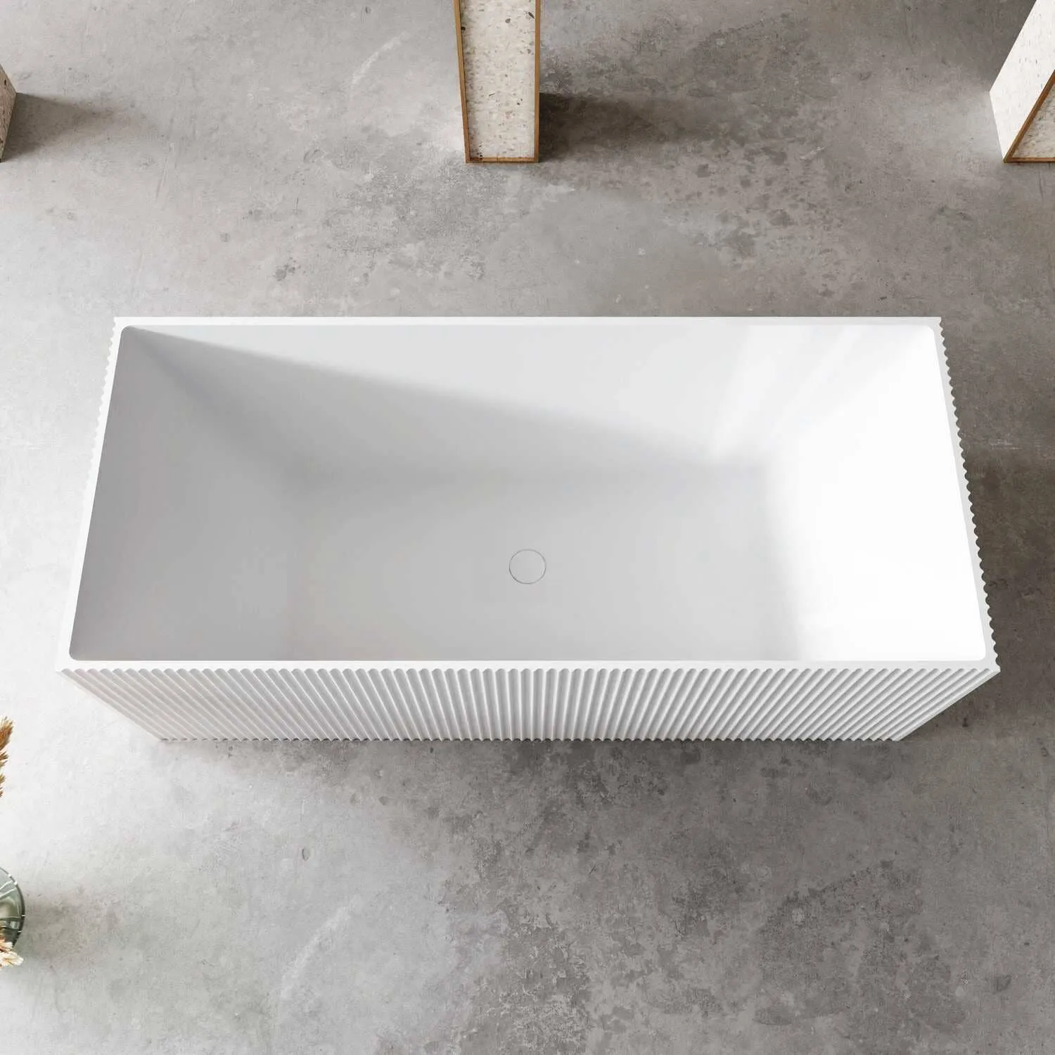 KYLA 1500mm V-Groove Fluted Square Back To Wall Freestanding Bathtub Gloss White