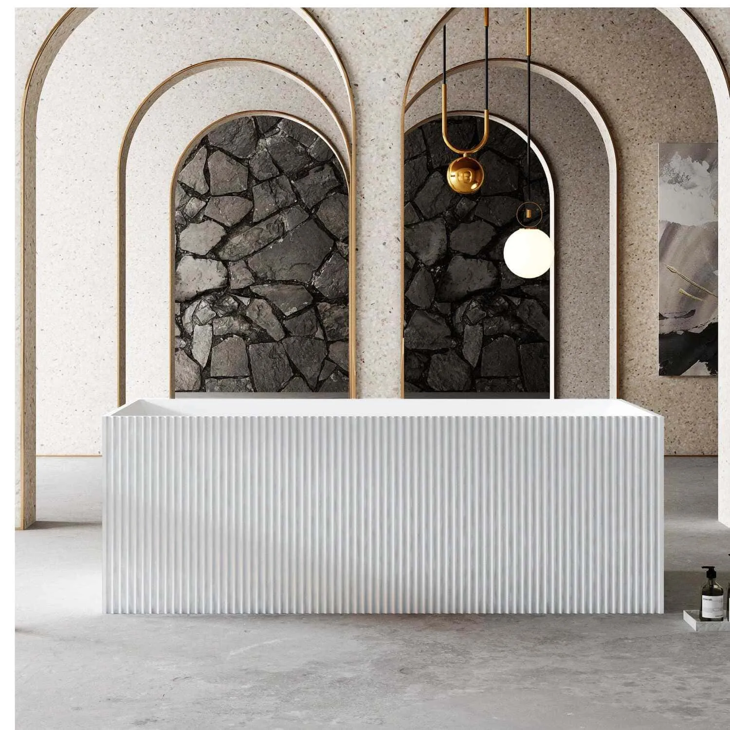 KYLA 1500mm V-Groove Fluted Square Back To Wall Freestanding Bathtub Gloss White