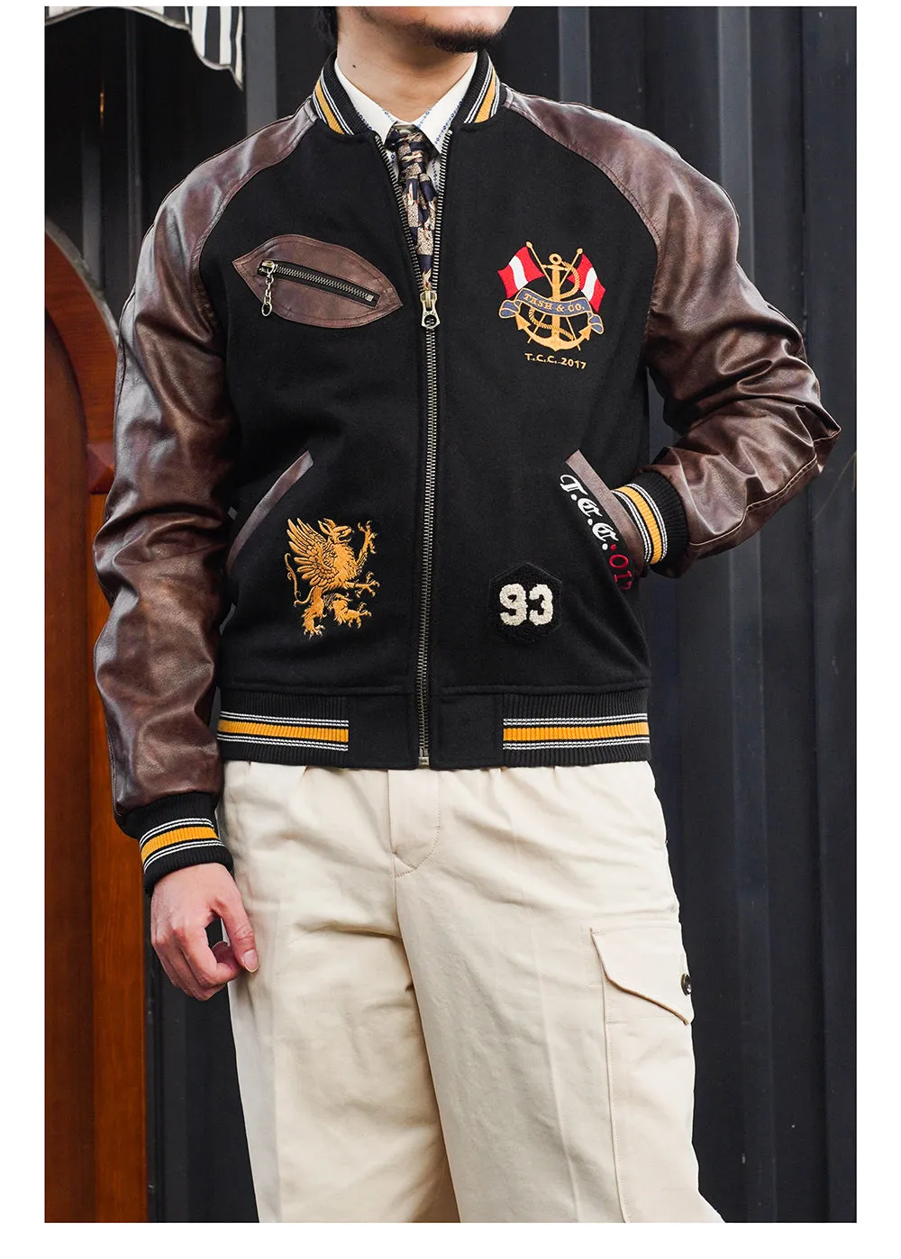 Men's Preppy Style Woolen Baseball Jacket