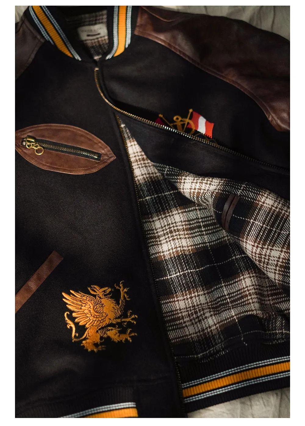 Men's Preppy Style Woolen Baseball Jacket