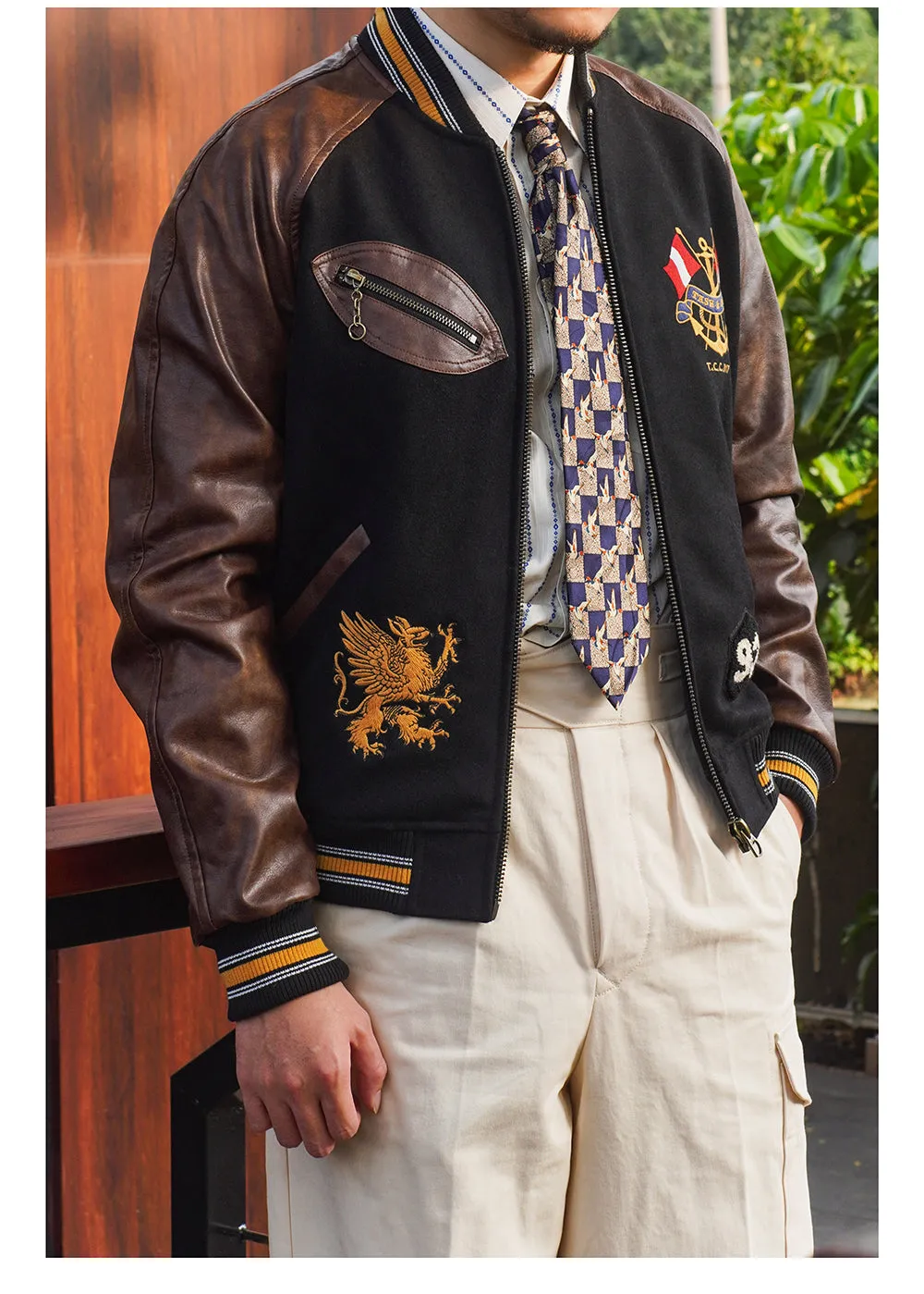 Men's Preppy Style Woolen Baseball Jacket