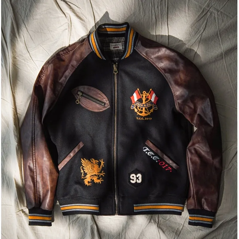 Men's Preppy Style Woolen Baseball Jacket