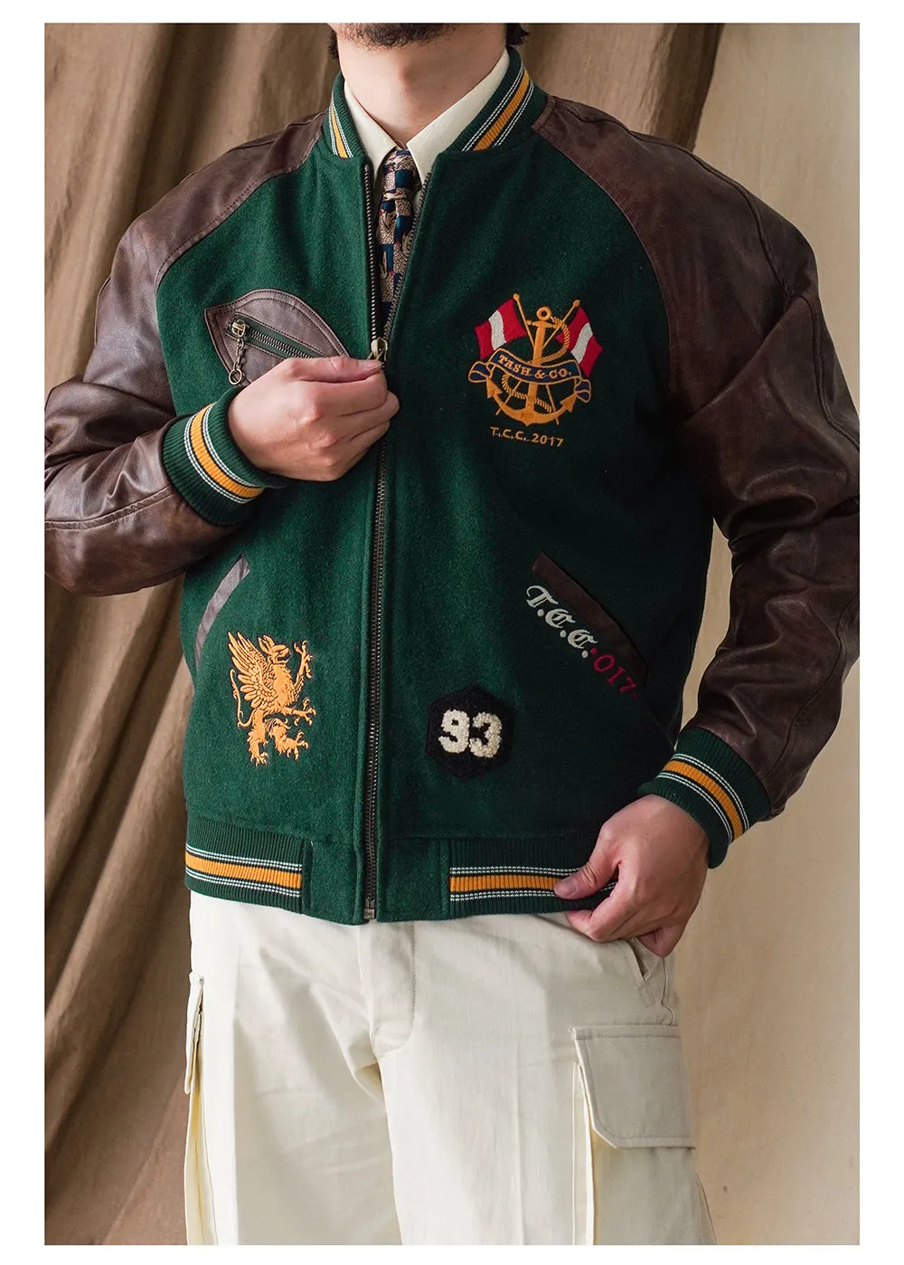 Men's Preppy Style Woolen Baseball Jacket