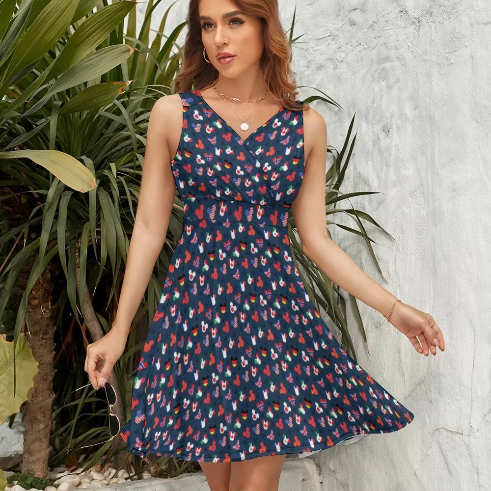 Mickey Flags V-Neck Sleeveless Dress