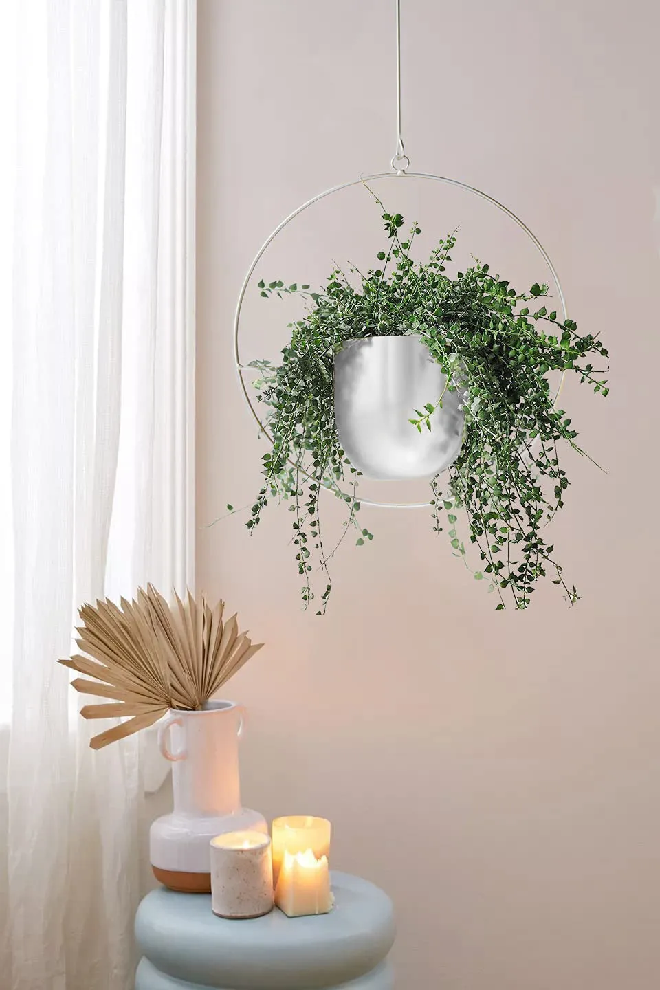 Minimalist Metal Plant Hanger Round Shape-White