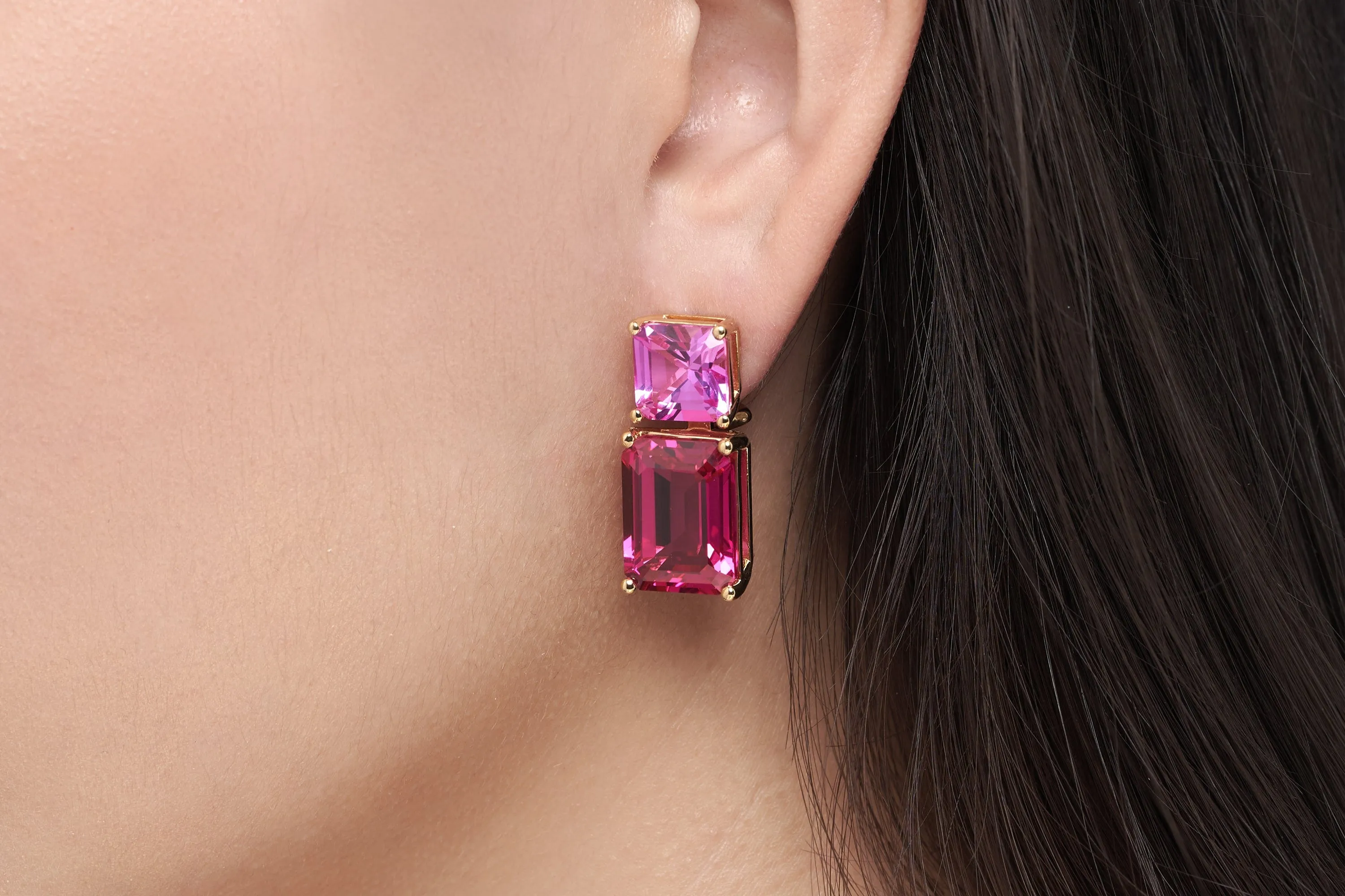 Rectangle Two Tone Pink Drop Earrings