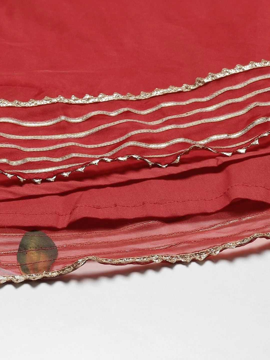 Red Hand Painted Organza Flared Lehenga Choli Set With Organza Dupatta
