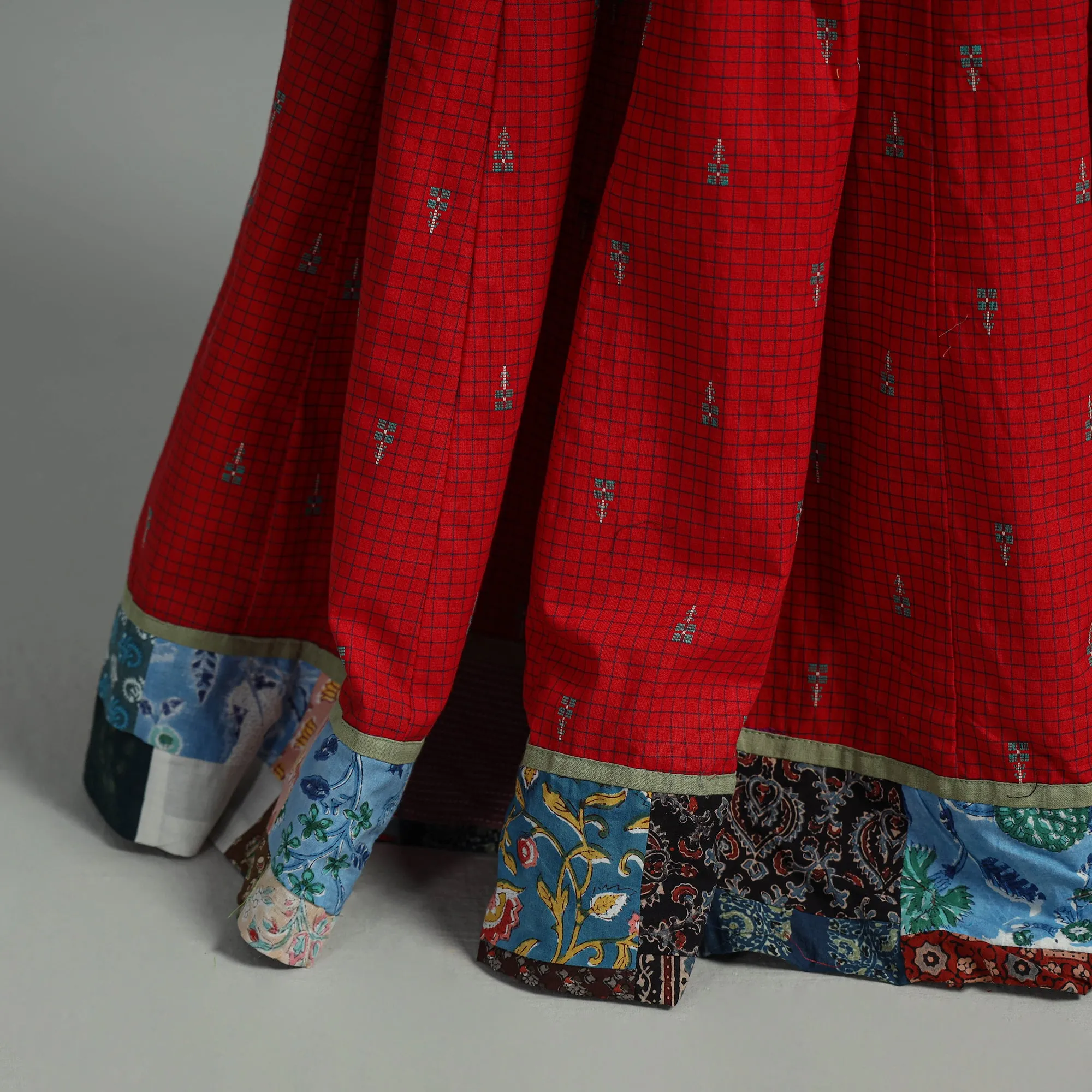 Red - Jacquard Patchwork 24 Kali Cotton Long Skirt 07