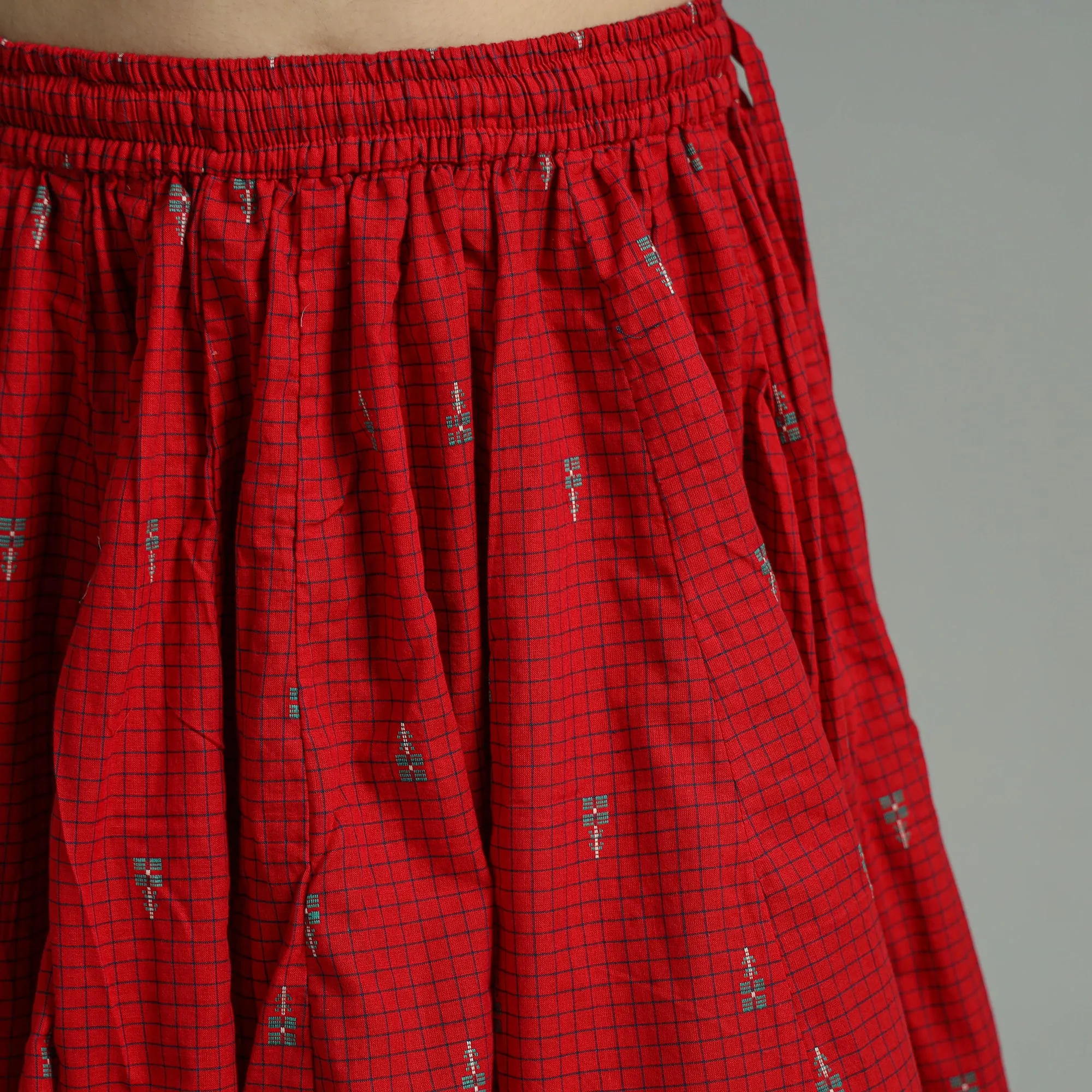 Red - Jacquard Patchwork 24 Kali Cotton Long Skirt 07