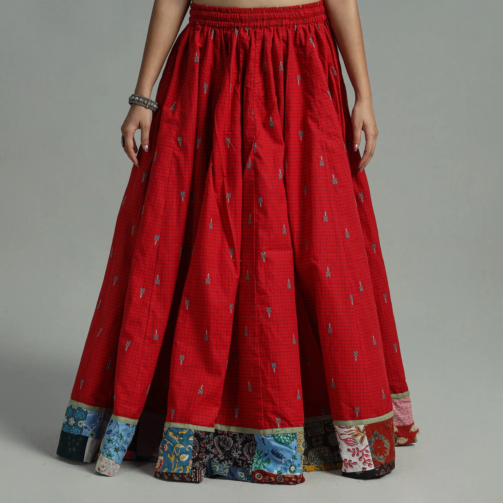 Red - Jacquard Patchwork 24 Kali Cotton Long Skirt 07