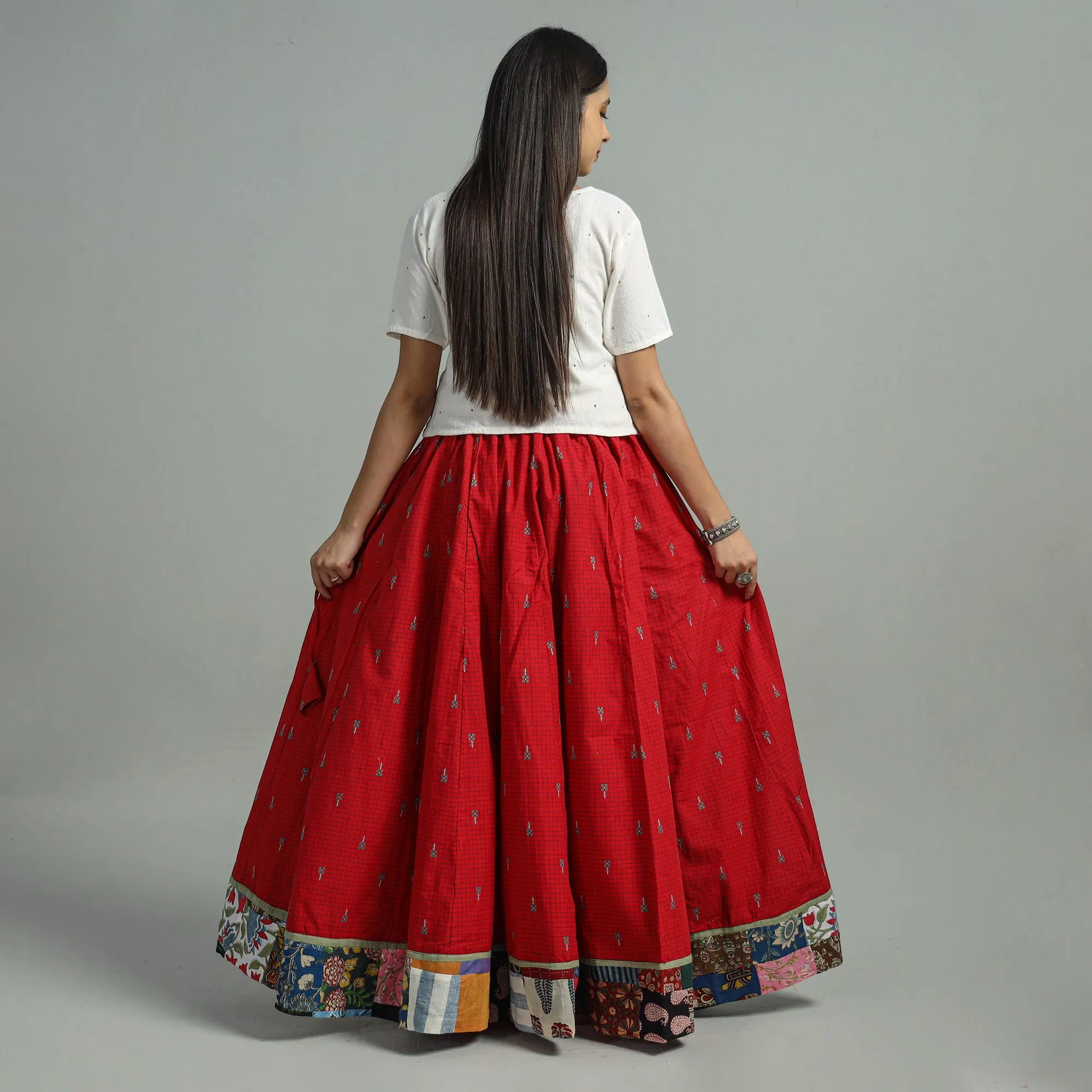 Red - Jacquard Patchwork 24 Kali Cotton Long Skirt 07