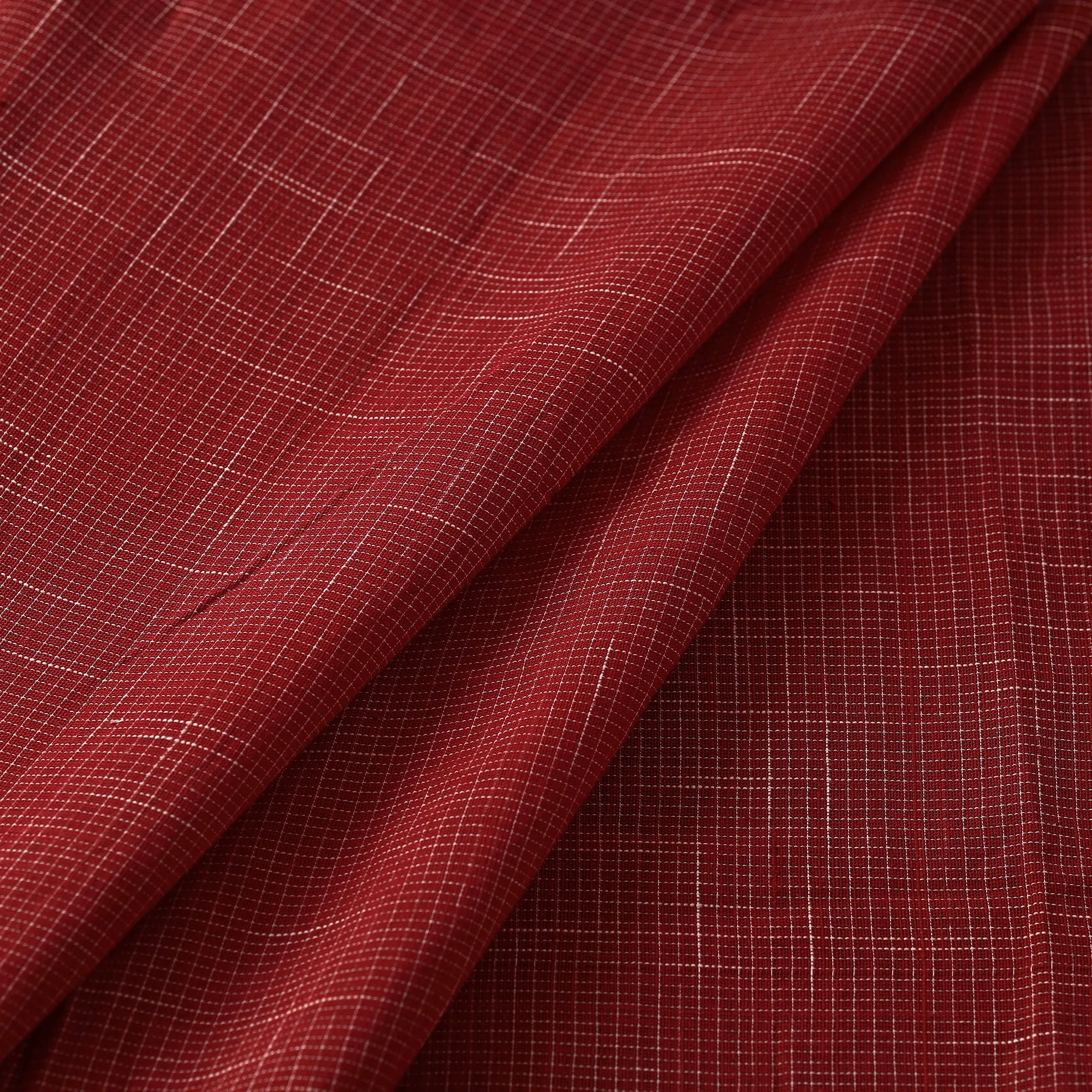 Red - Pure Handloom Godavari Checks Cotton Fabric